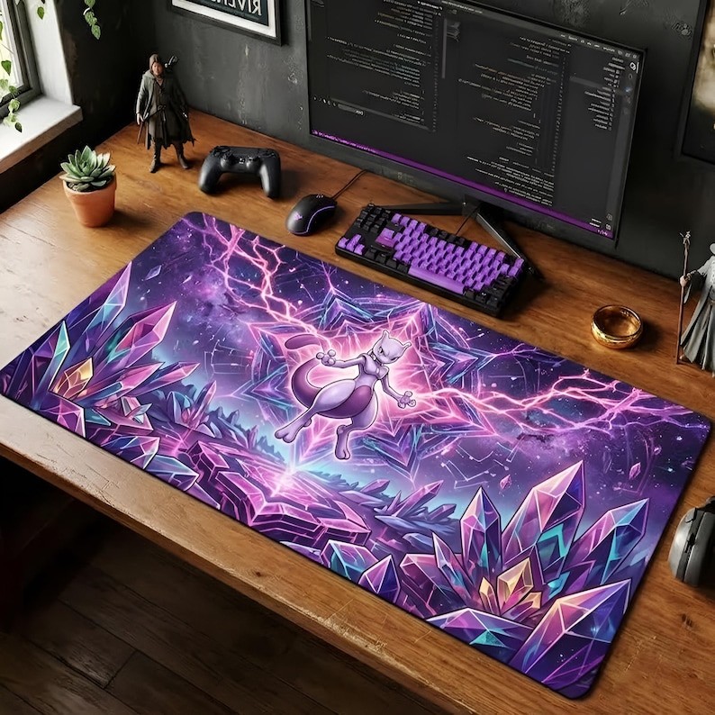 Mewtwo Mouse Pad, Psychic Storm Desk Mat, Legendary Pokemon Accessories