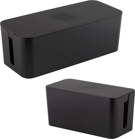 Cable Management Box, 2 Pack - Black Cord Organizer and Hider for Wires