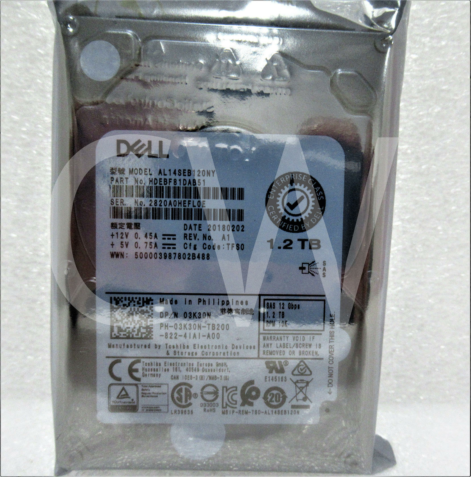 3K30N AL14SEB120NY Dell ENTERPRISE 1.2TB 10000RPM 12Gbps 2.5" SAS HDD Hard Drive
