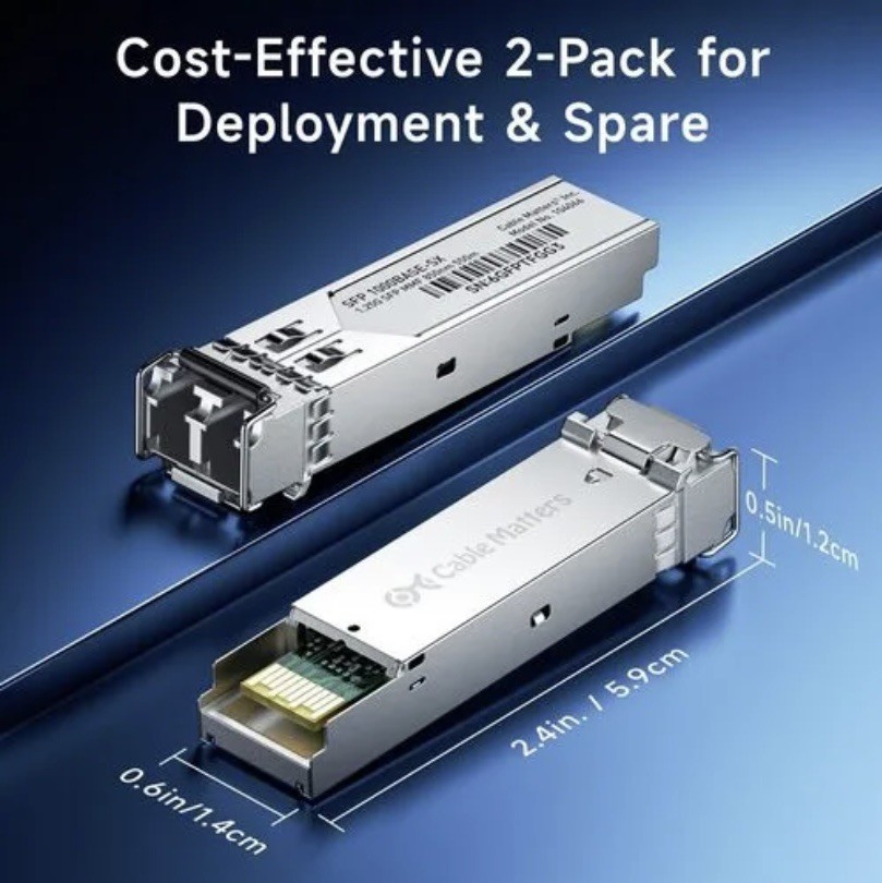 Cable Matters 2-Pack 1000BASE-SX SFP-LC Multi Mode 1G Fiber Transceiver Module