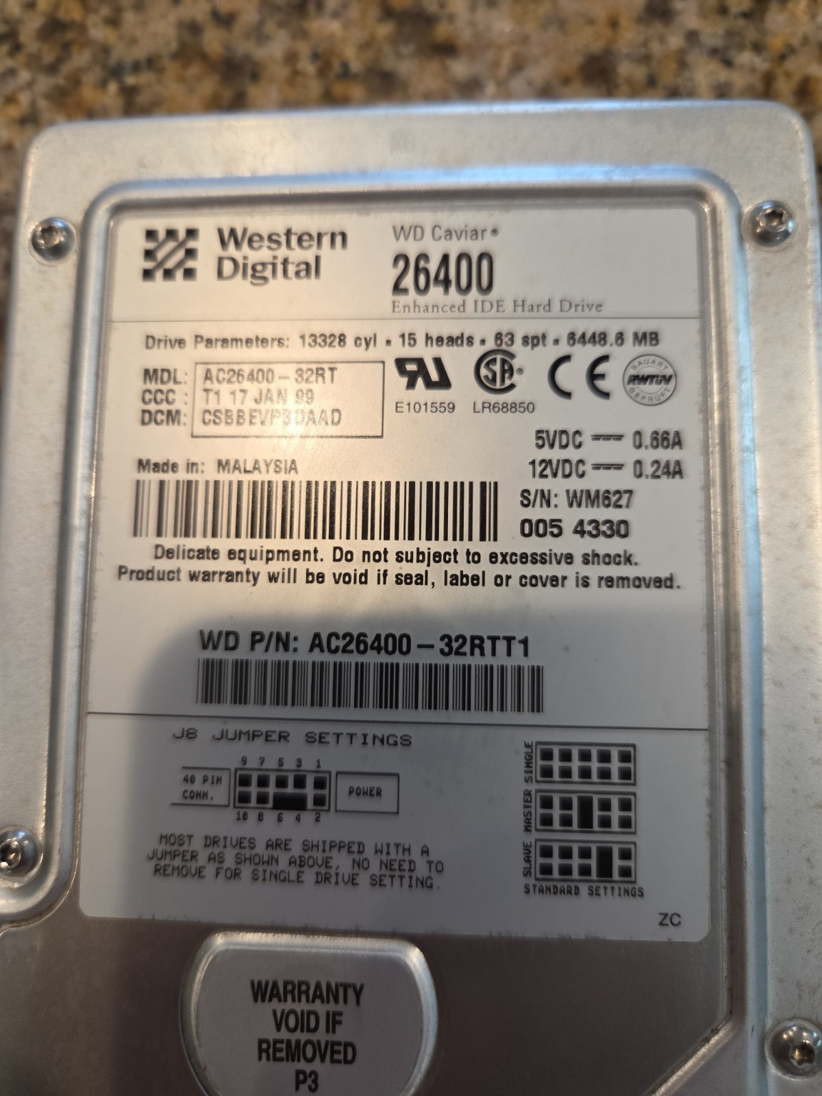 Western Digital Caviar 26400 6.4GB INTERNAL IDE HDD  AC26400-60RTT3
