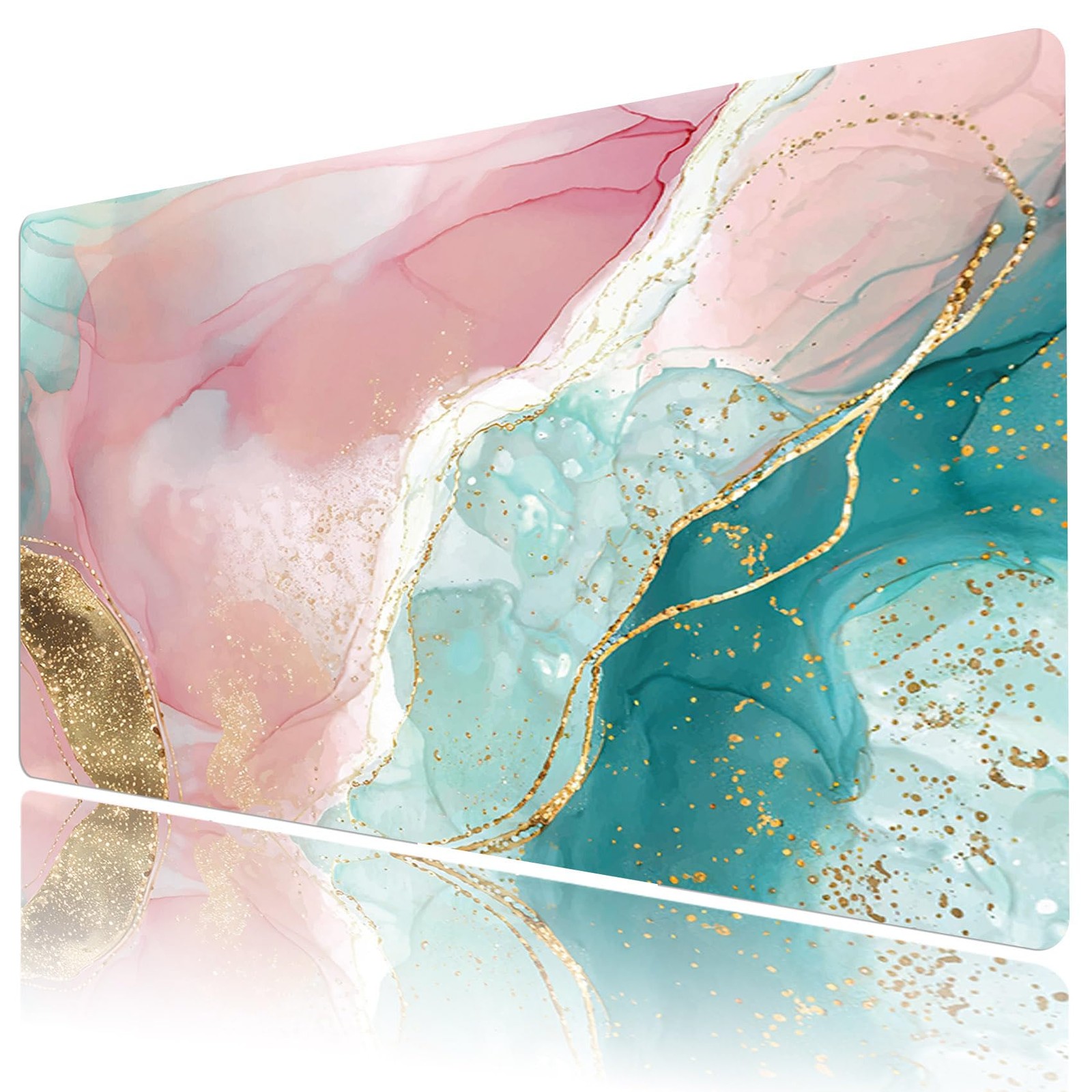Pink and Green Marble Large Mouse Pad Gaming Desk Accessories Pink and Gold A...