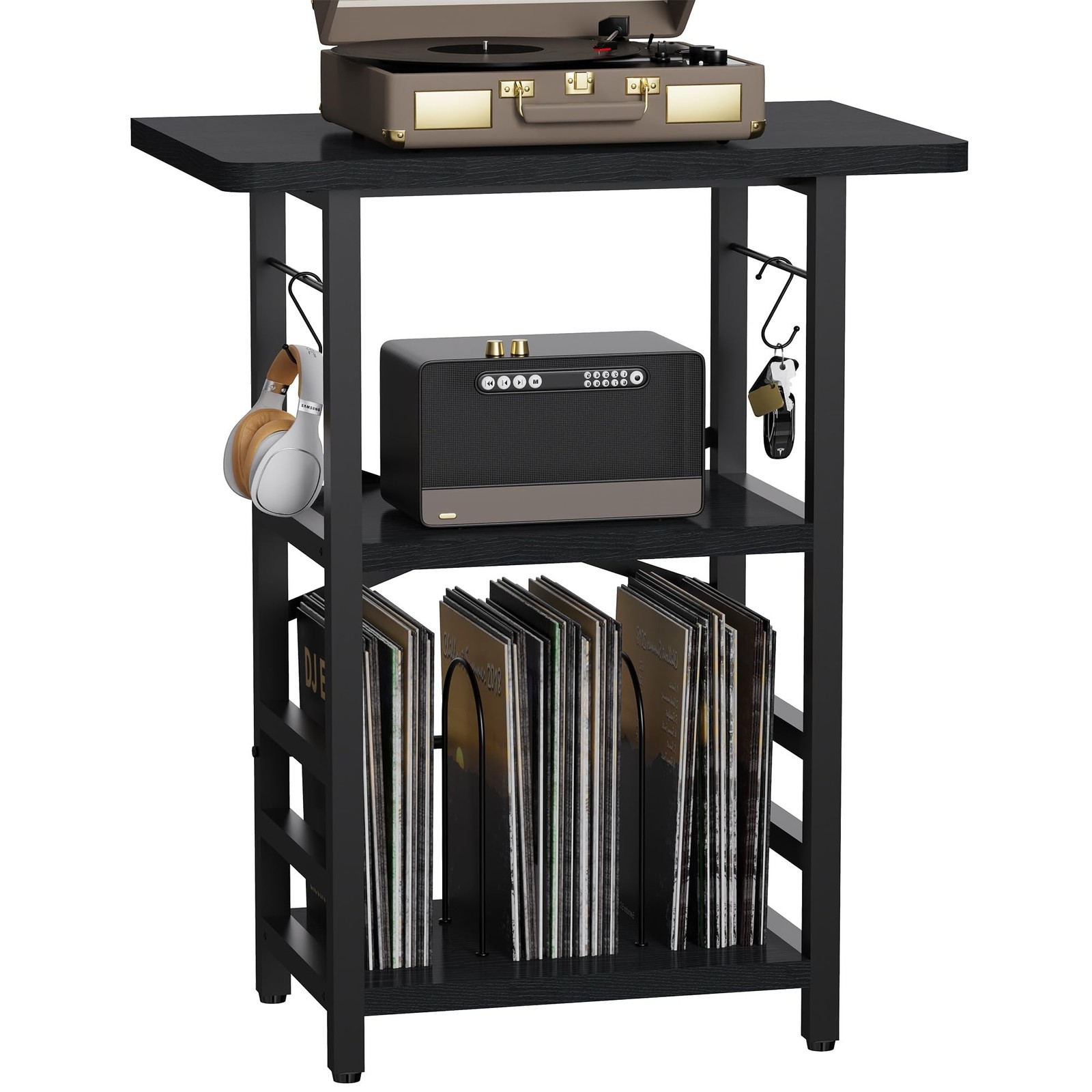 Record Player Stand with Extended Desktop,Large Record Player Table with Viny...