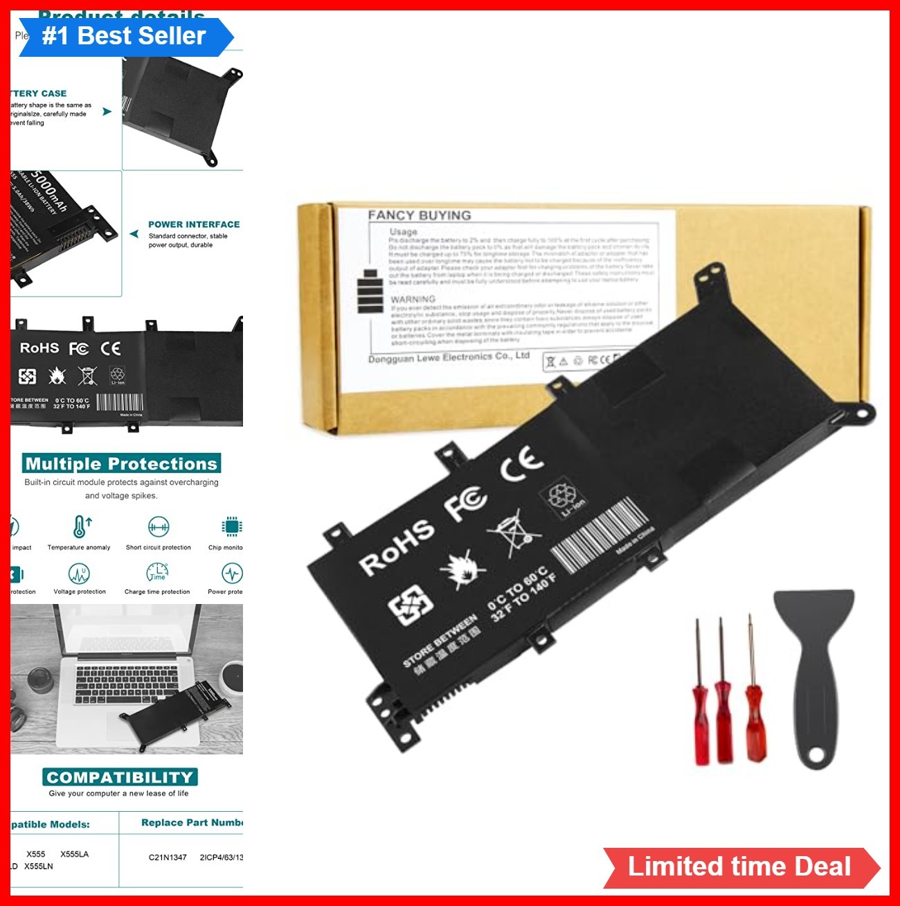 Laptop Battery 7.6V 5000mAh 38Wh Li-Polymer 3 Cell for Asus X555 X555L X555LA