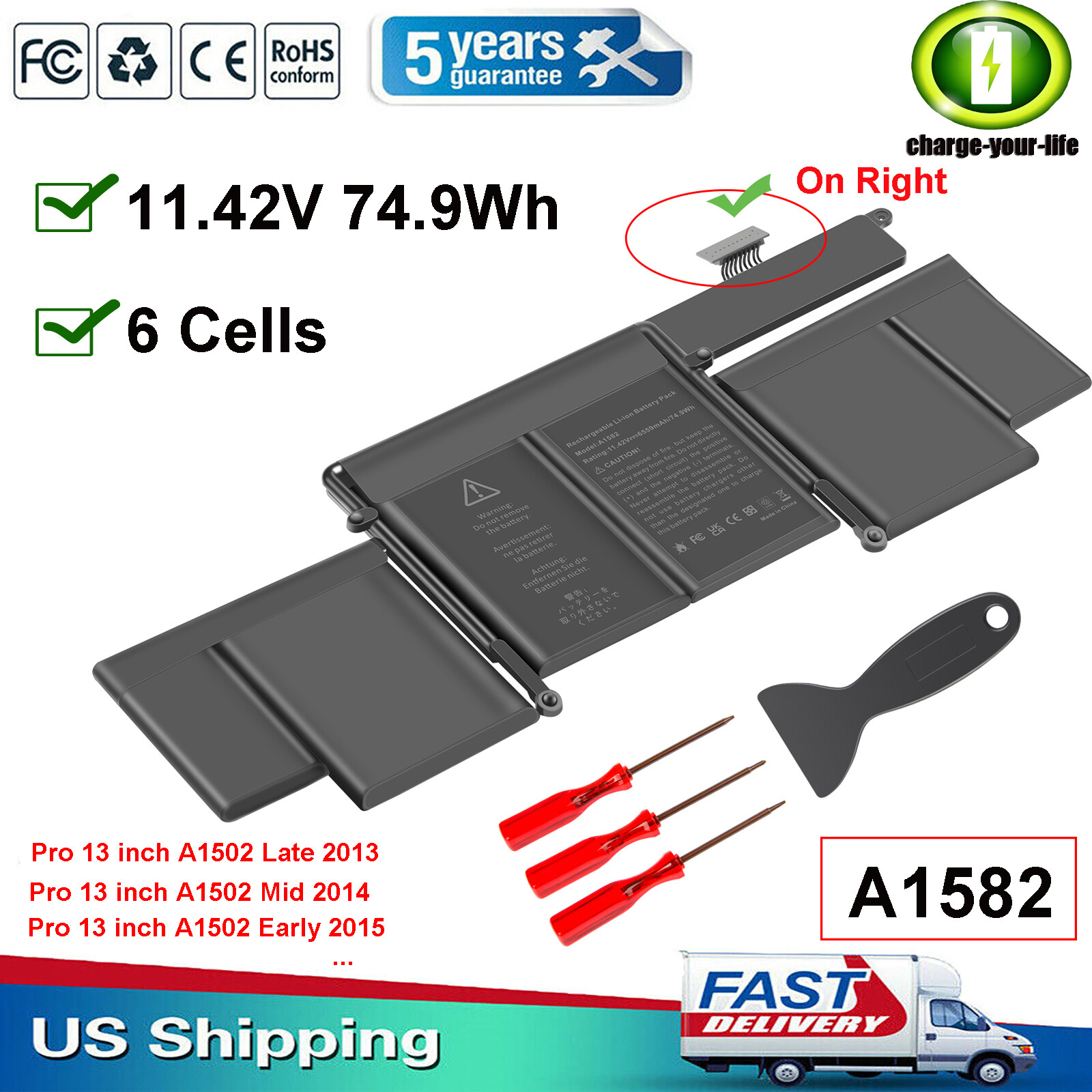 ✅LOT A1582 A1502 Battery for MacBook Pro 13''A1502 Late 2013 Mid 2014 Early 2015
