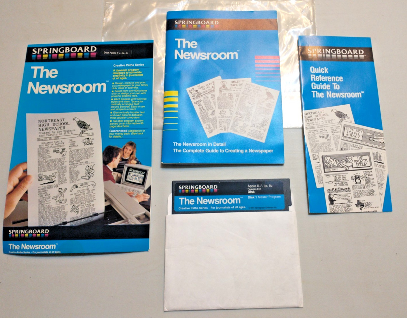 Springboard The Newsroom Apple II IIe IIc 5.25 Disk Manual Quick Desktop Ref DTP
