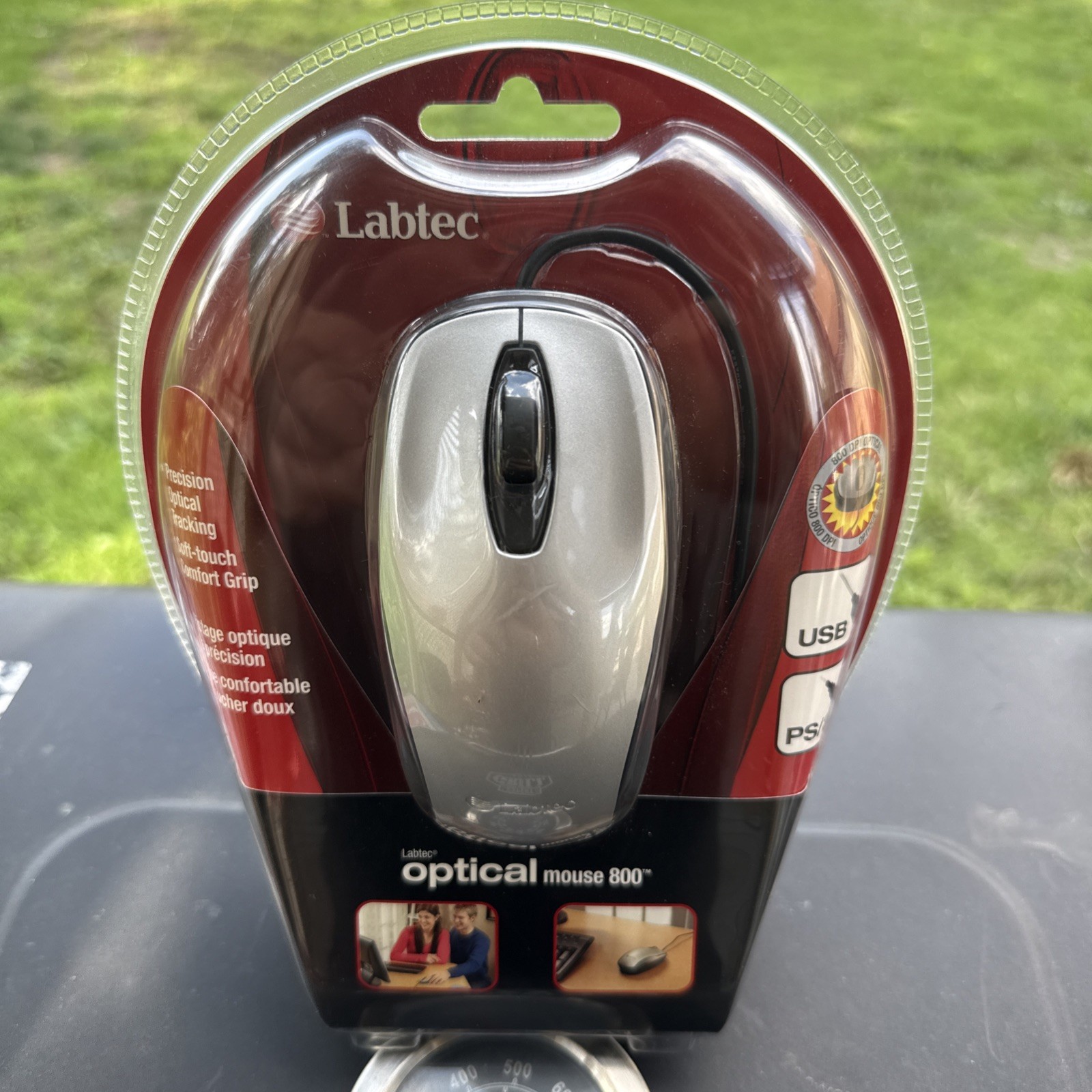 Labtec Optical Mouse 800-3 button Corded USB & PS/2 Adaptor Scroll Wheel Sealed