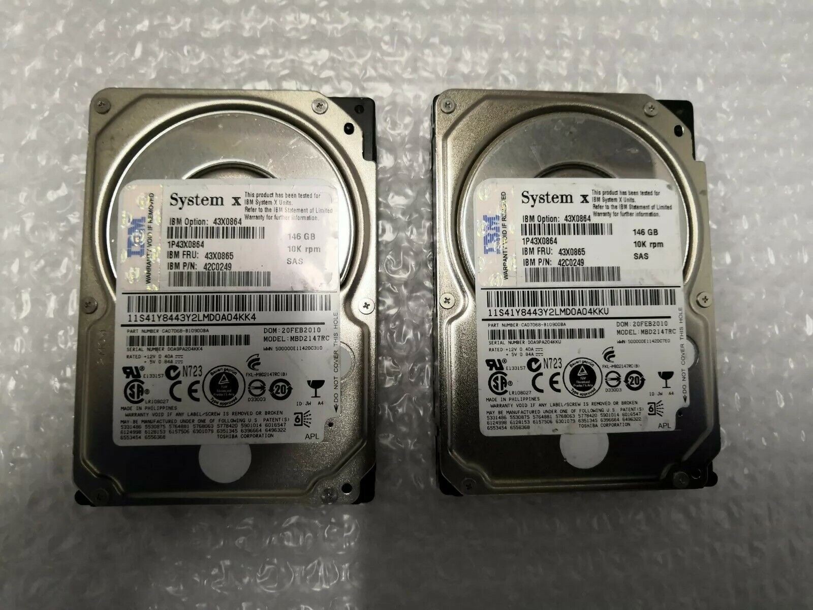 + Lot of 2 43X0865 IBM 42C0249 IBM 146GB 10K 2.5 SAS SFF HARD DRIVE @@@