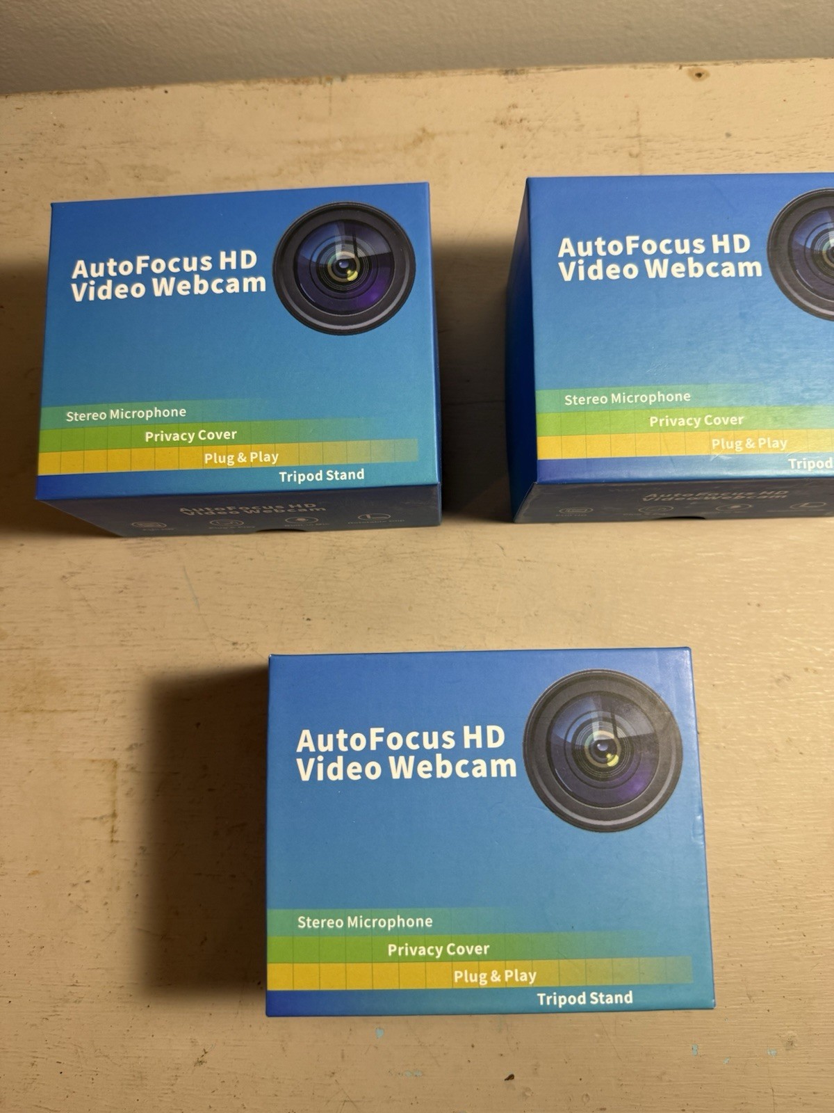 Lot of 3 AutoFocus HD Video Webcams Stereo Mic Privacy Cover Tripod NEW