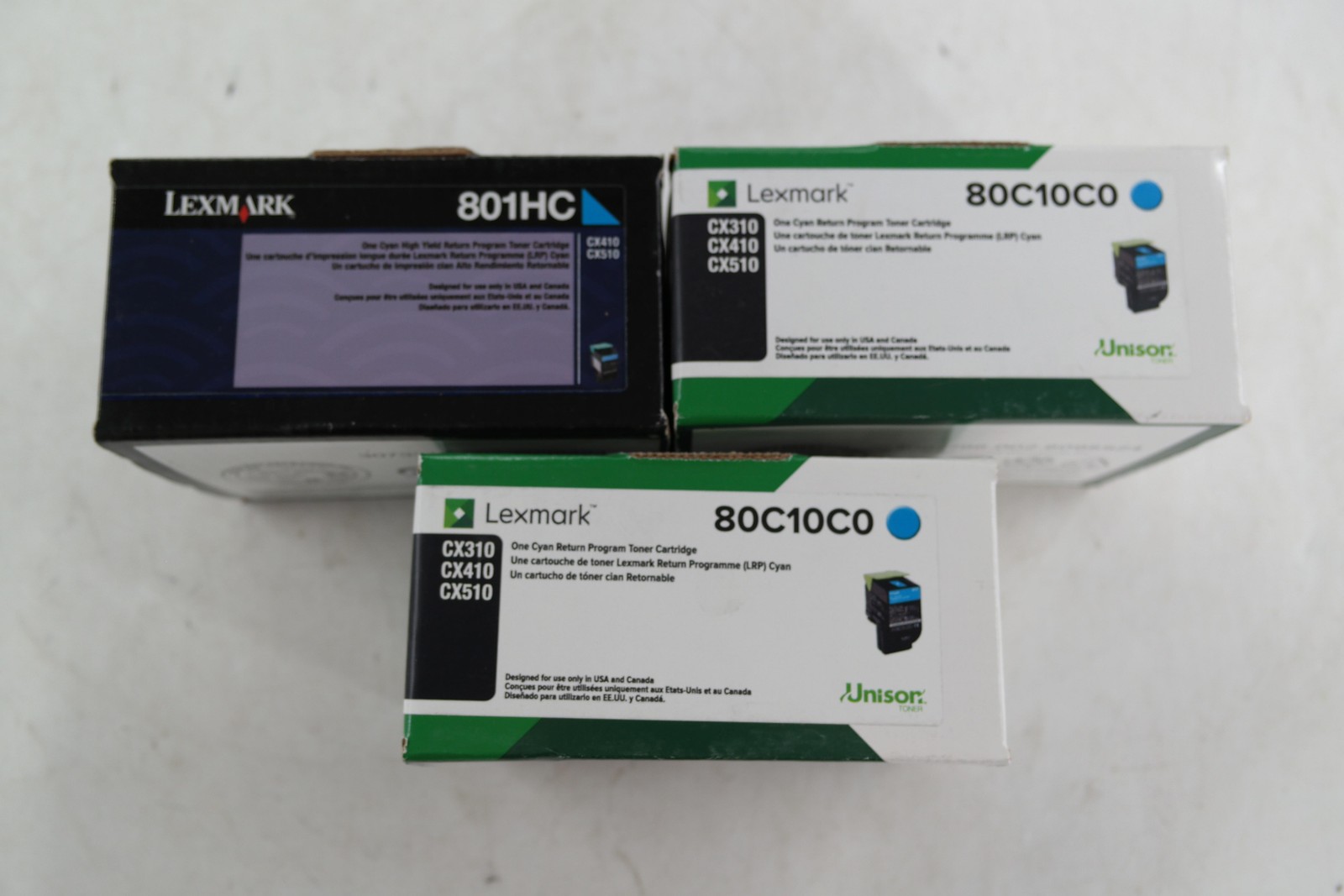 Lot Of 3 Lexmark 801HC 80C10C0 Cyan Toner Cartridges Genuine OEM CX410 CX510