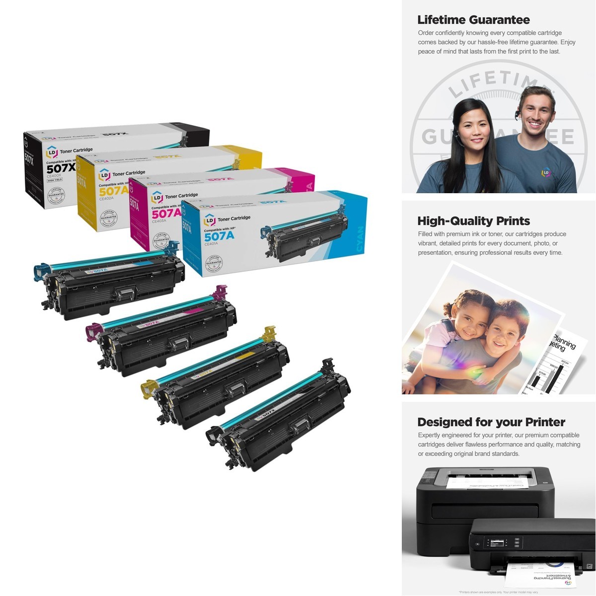 LD Products HP 507X 507A Toner CE400A-X 401A-403A for LaserJet M551 M575 4-Pack