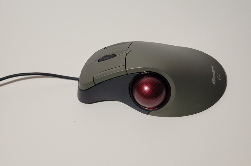 Vintage Microsoft Trackball Optical 1.0 USB Wired Mouse 5-Button PS/2 Ergonomic