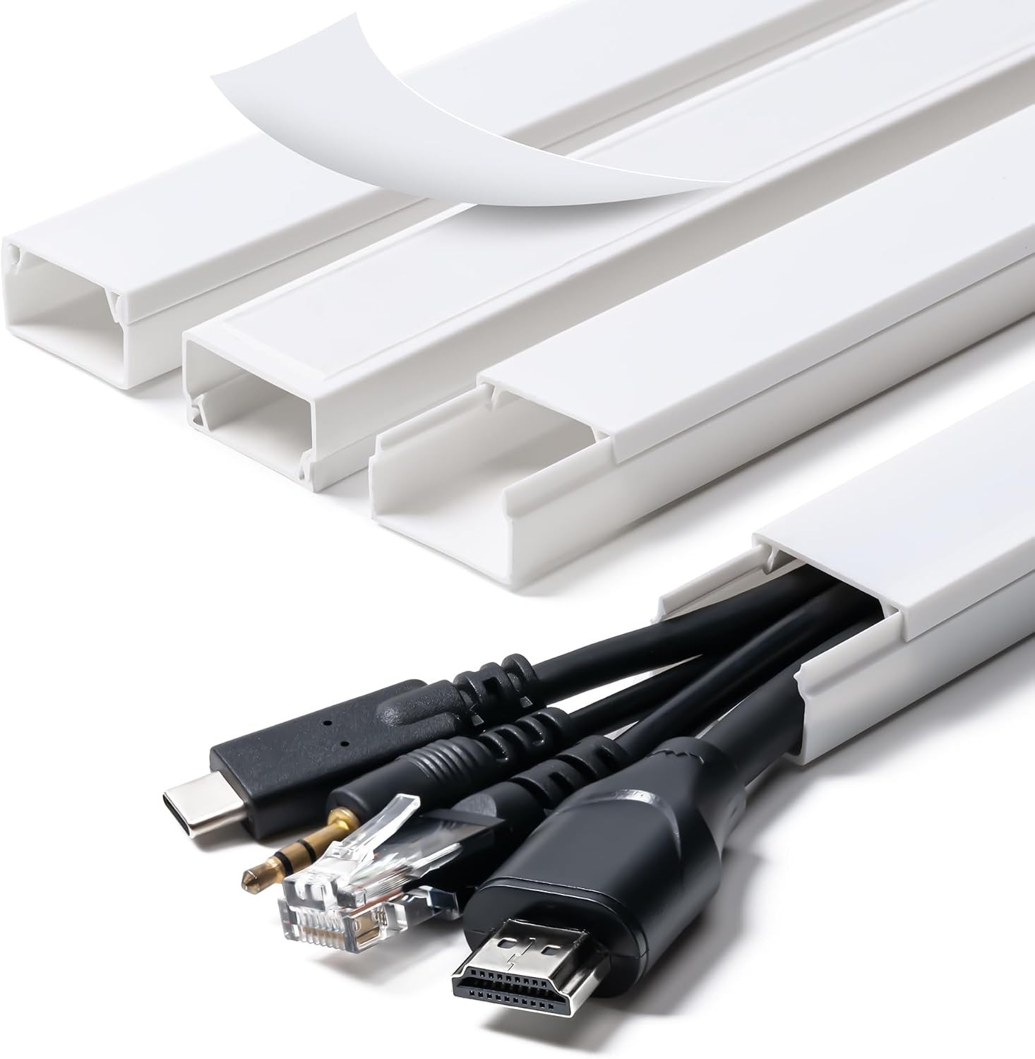 58in Cord Hider Cable Cover 4 Pack 14.5in White Wire Management Cord Concealer