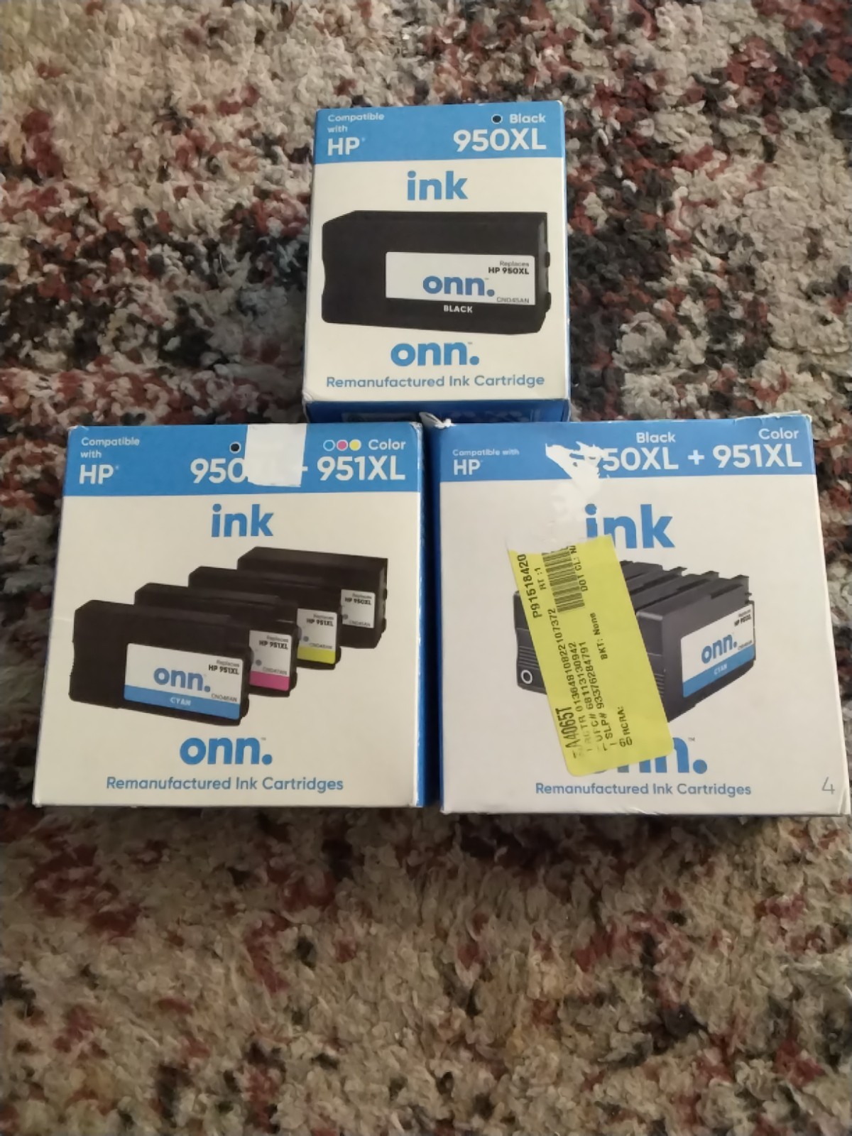 LOT of (3) onn. HP 950XL Black and 951XL Color Ink Cartridges