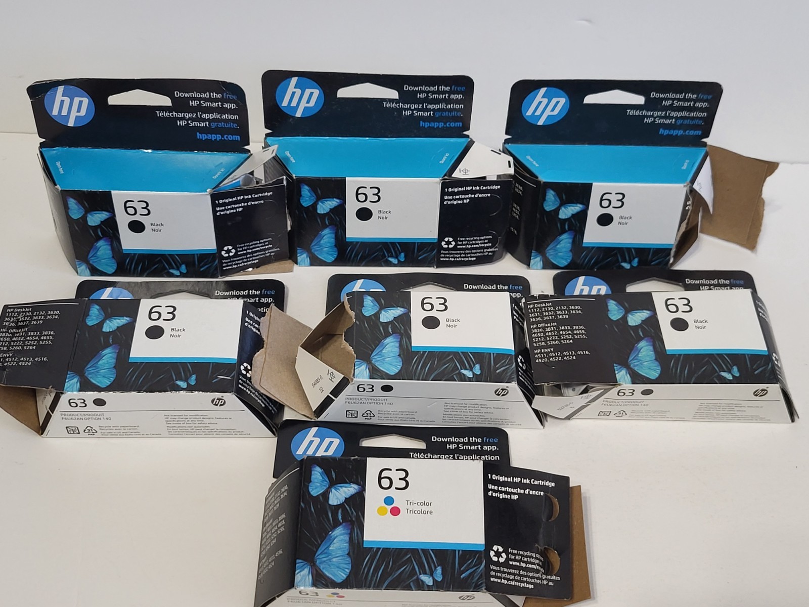 Genuine HP 63 Printer Ink Empty Cartridge 7 Lot with 7 Boxes