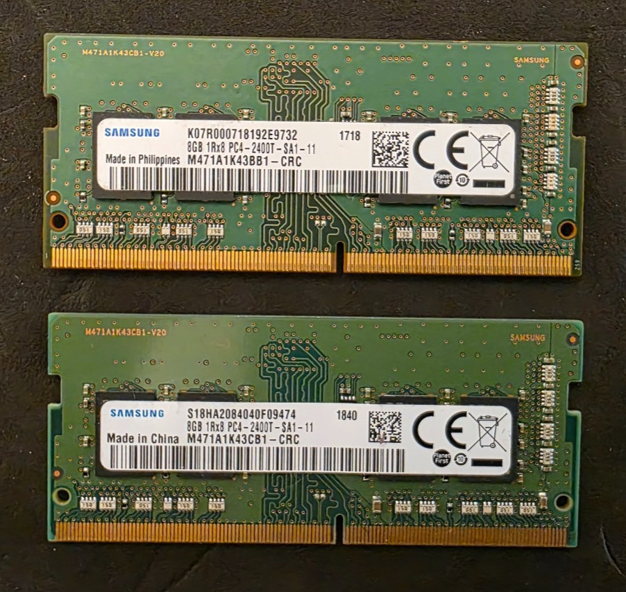 Samsung 16GB (2x8GB) PC4-2400T SODIMM RAM M471A1K43CB1-CRC and M471A1K43BB1-CRC
