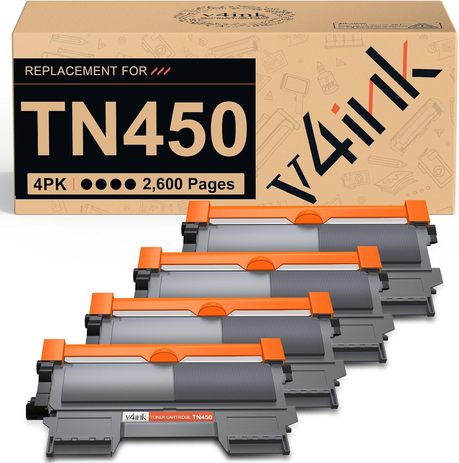 v4ink 4PK TN450 Toner Cartridge Compatible Replacement for Brother TN450 TN420 T