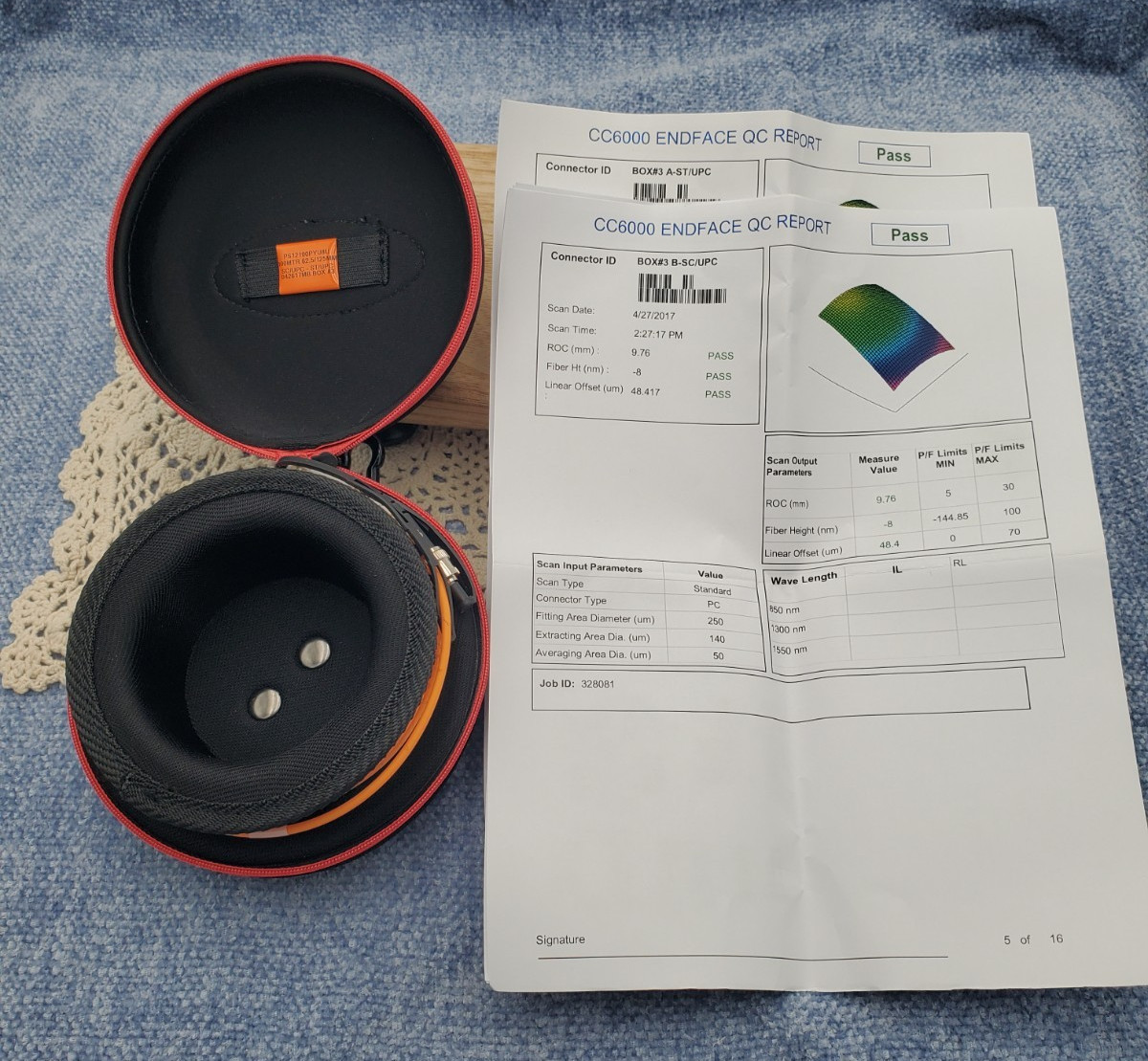 New Open Box FIS Multimode Fiber Optic Testing w/ Pass PS12100PYU8U Launch Cable