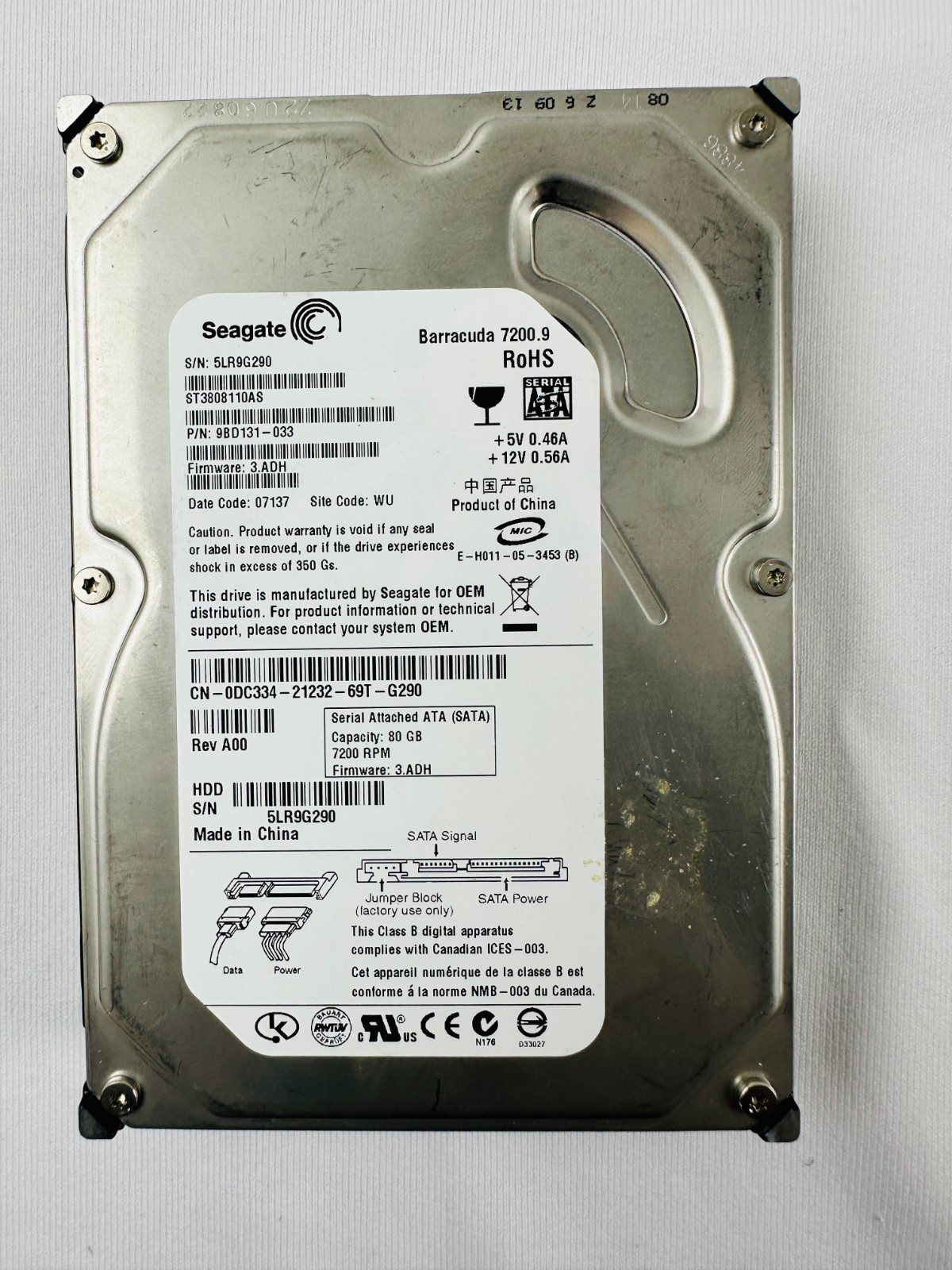 Seagate ST3808110AS 9BD131-033 Hard Disk Drive