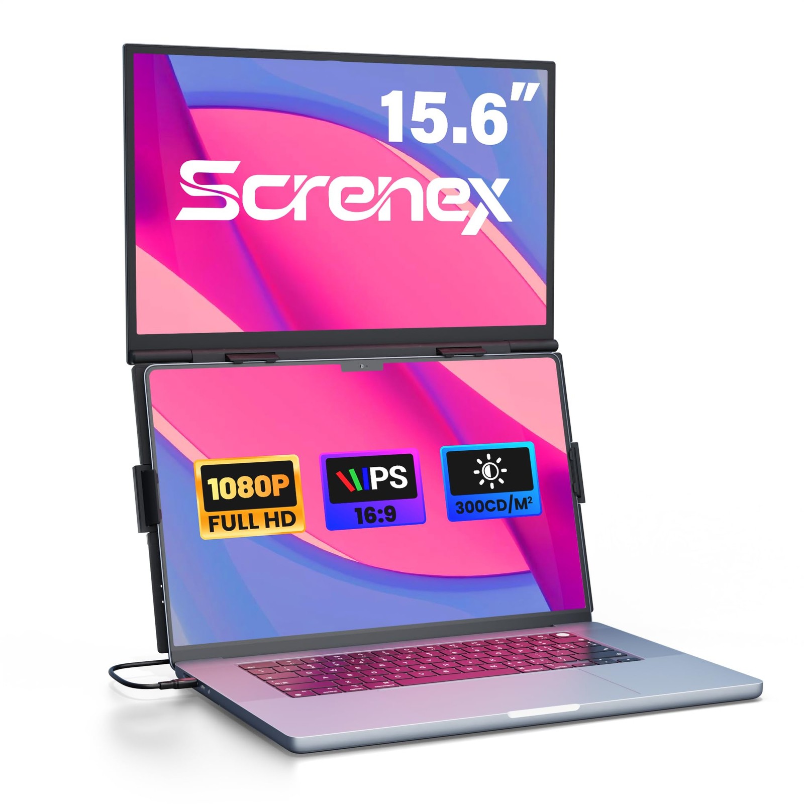 15.6" Laptop Screen Extender, FHD IPS Vertical Dual Monitor, Dark Grey