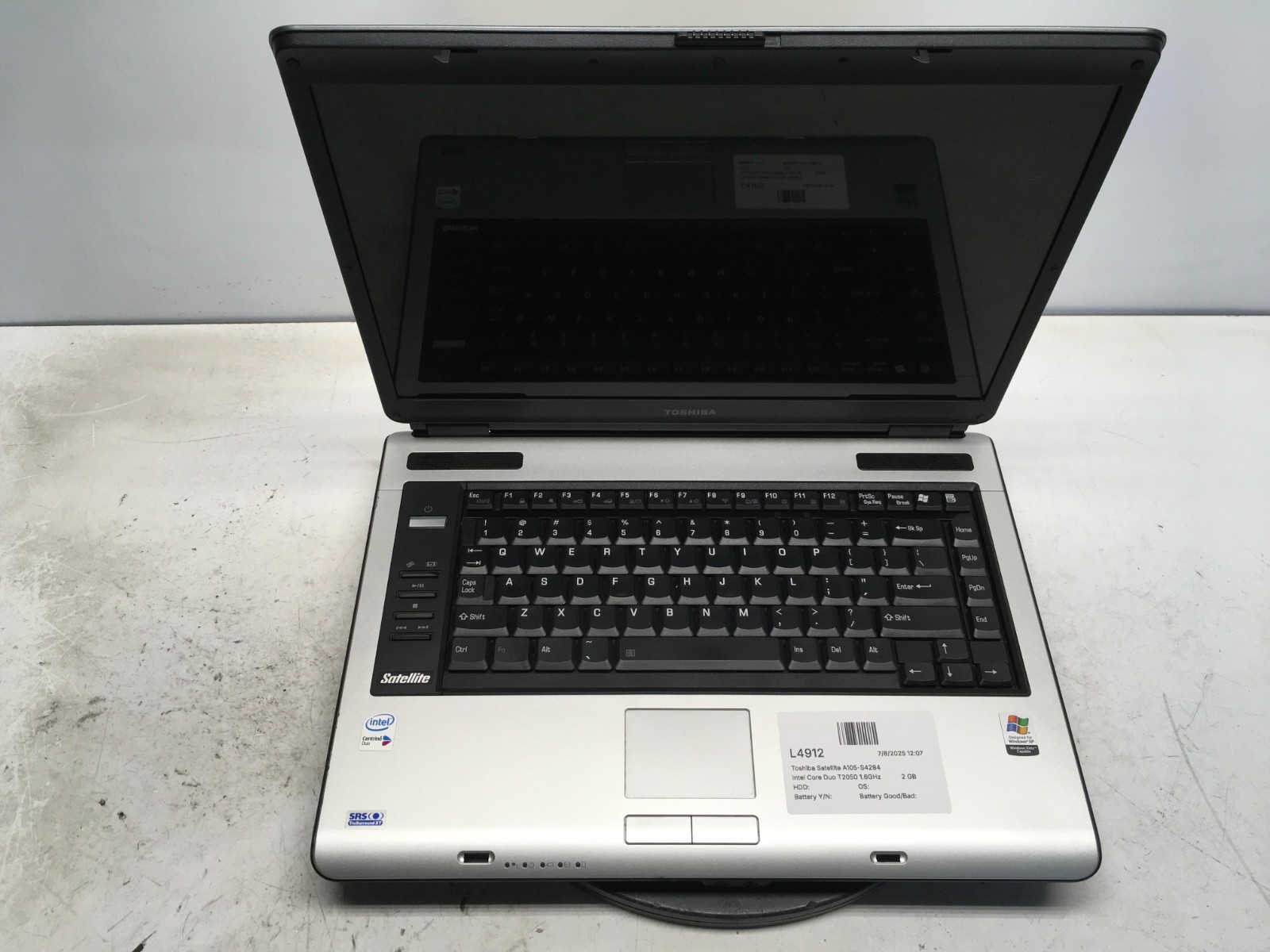 Toshiba Satellite A105-S4284 Intel Core Duo T2050 1.6GHz 2 GB NO HDD