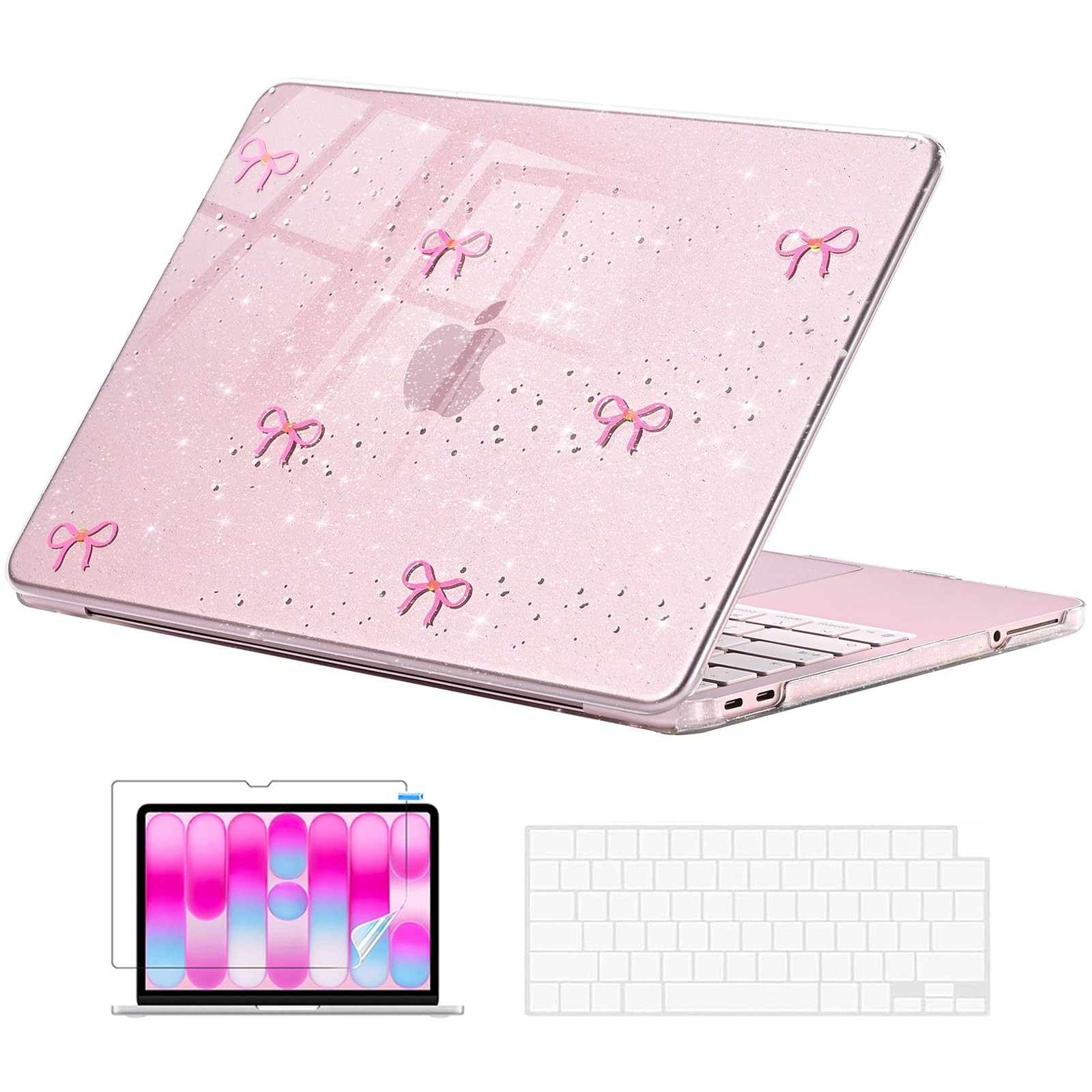 for MacBook Neo Case 13 inch 2026, Cute Glitter Bow, Sparkly Blush