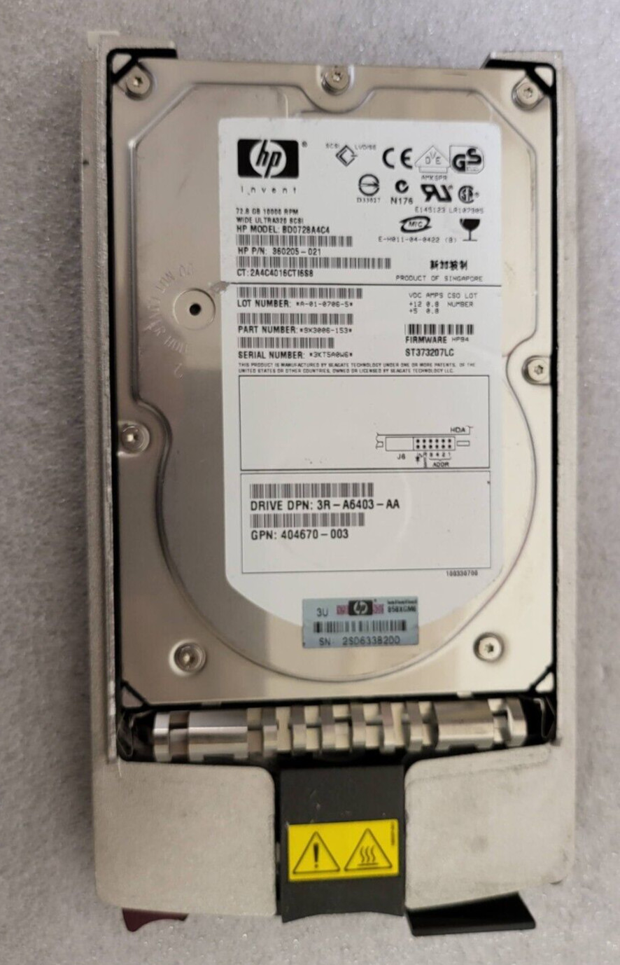 404709-001/306637-002/365695-001/365695-007-72GB 10K ULTRA 320 HD TESTED USA