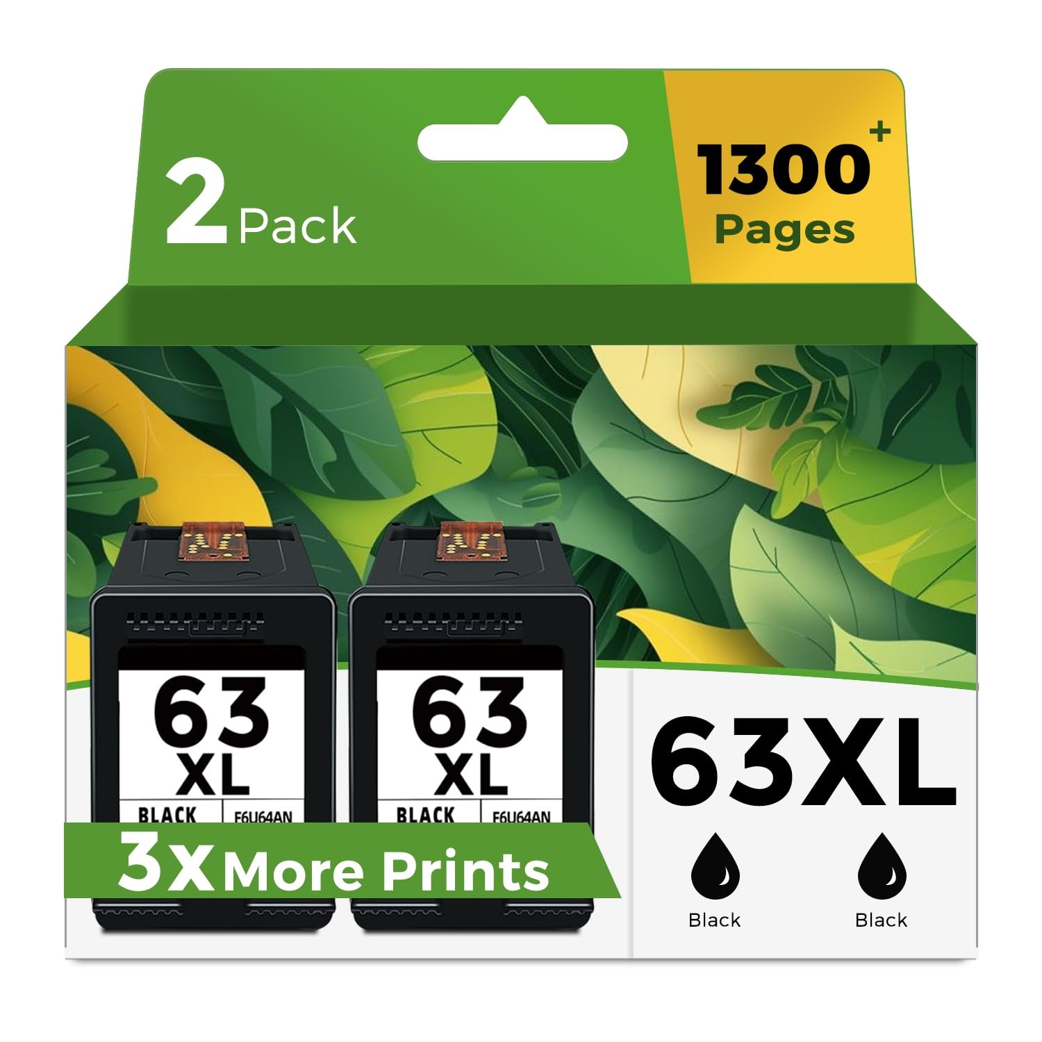 63XL Black Ink Cartridge for HP 63 XL BK 2-Pack