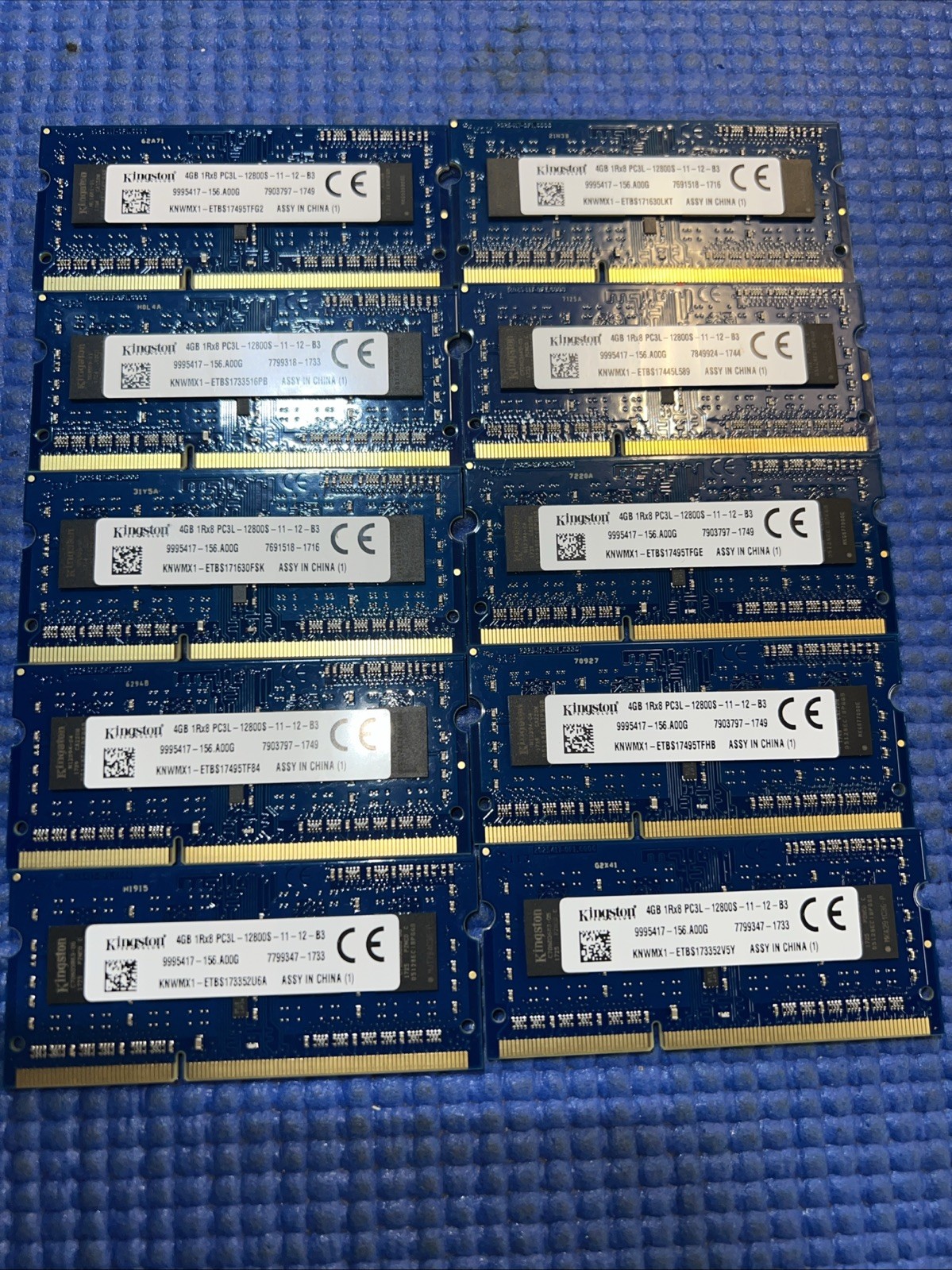 Lot Of 10) Kingston 4GB 1Rx8 PC3L-12800S DDR3 SODIMM Laptop Memory 9995417-156.A