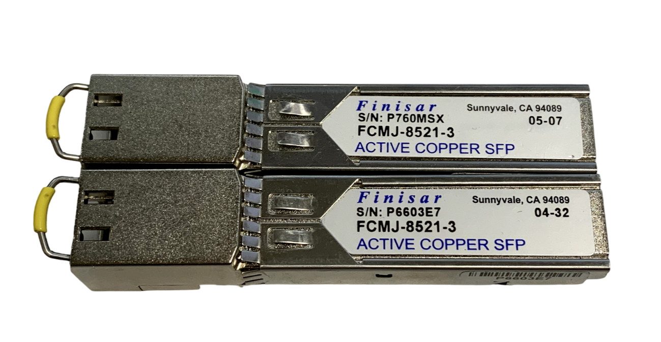 Lot of 2 Finisar FCMJ-8521-3 Active Copper SFP Transceivers