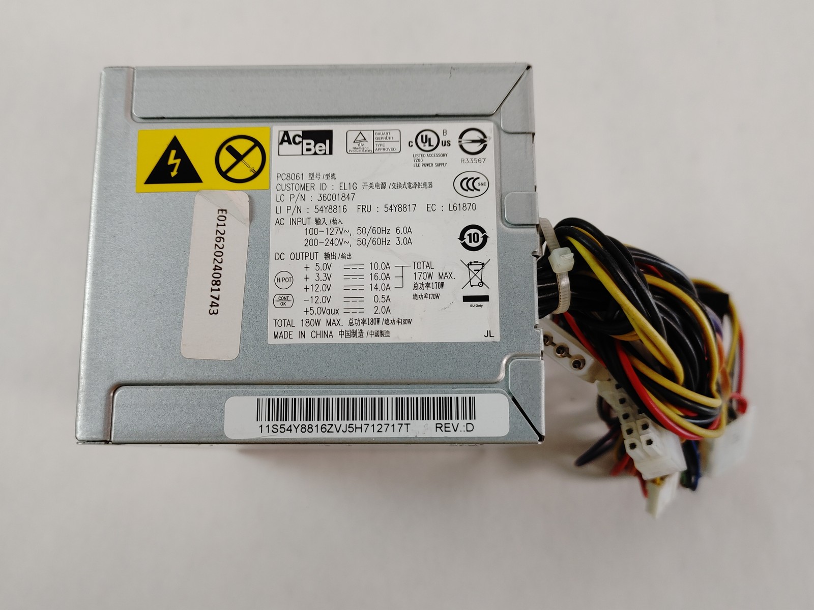 Lenovo ThinkCentre A58E 20 Pin 180W Desktop Power Supply 54Y8817