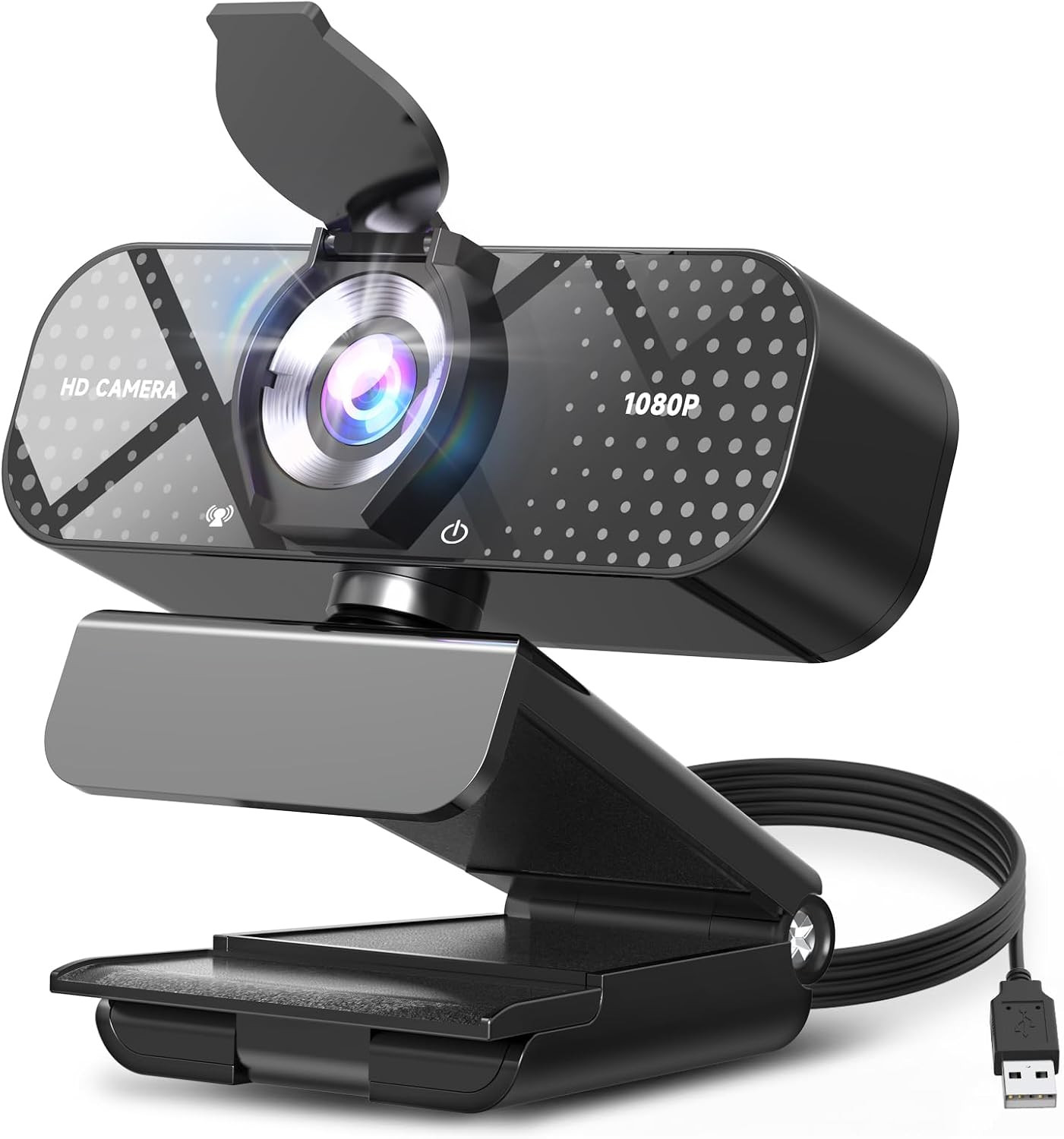 1080P FHD Webcam with Noise-Canceling Mic, Auto Light Correction, Privacy Cover