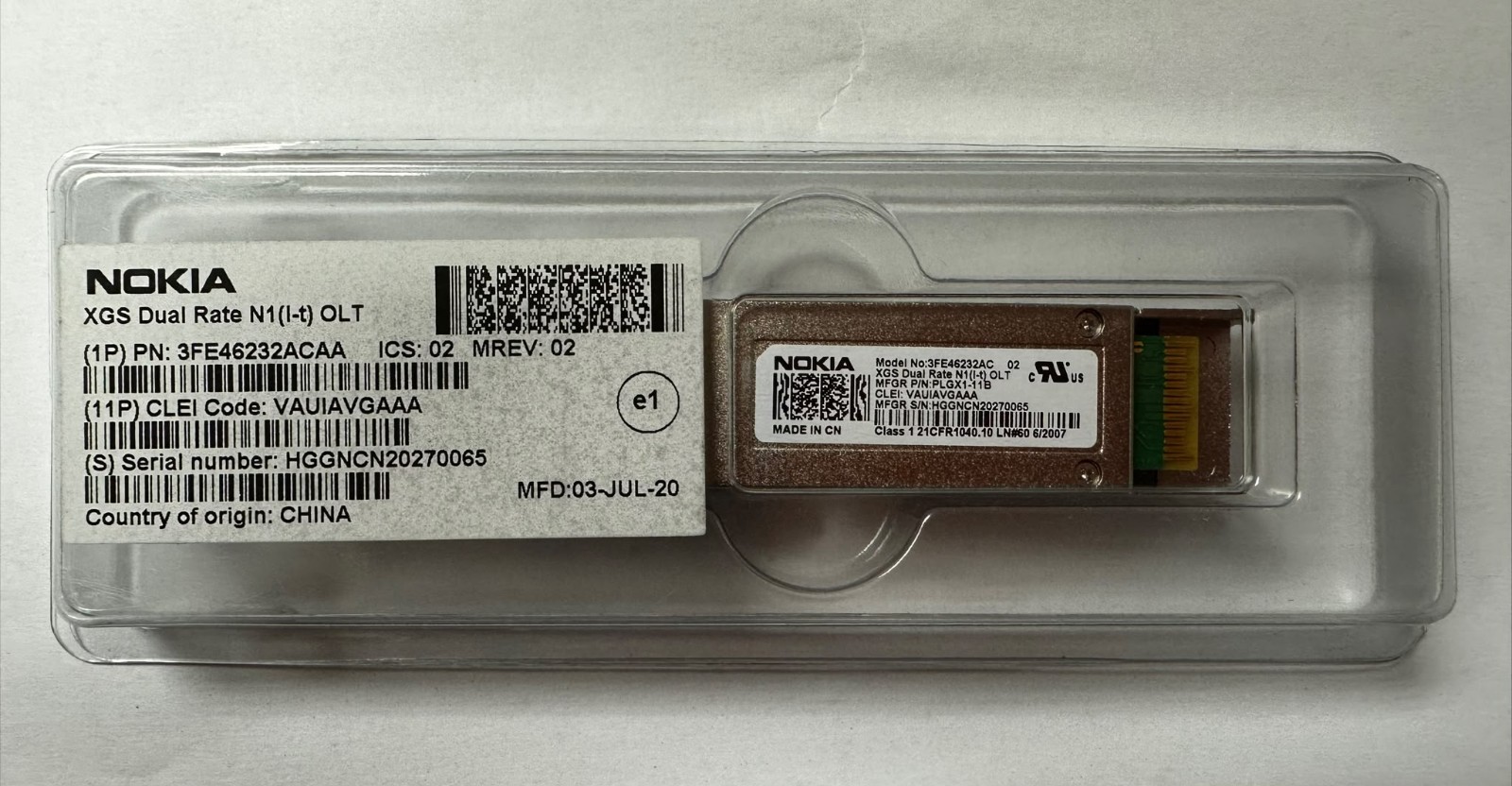 Nokia 3FE46232ACAA XGS Dual Rate N1 (I-T) OLT Modules - Lot of 2 x - New Sealed