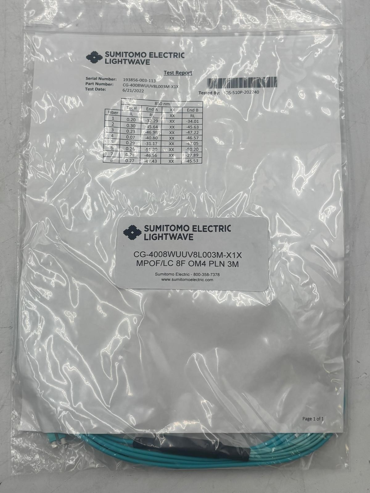 Sumitomo Electric CG-4008WUUV8L003M-X1X | MPOF/LC 8F OM4 PLN 3M