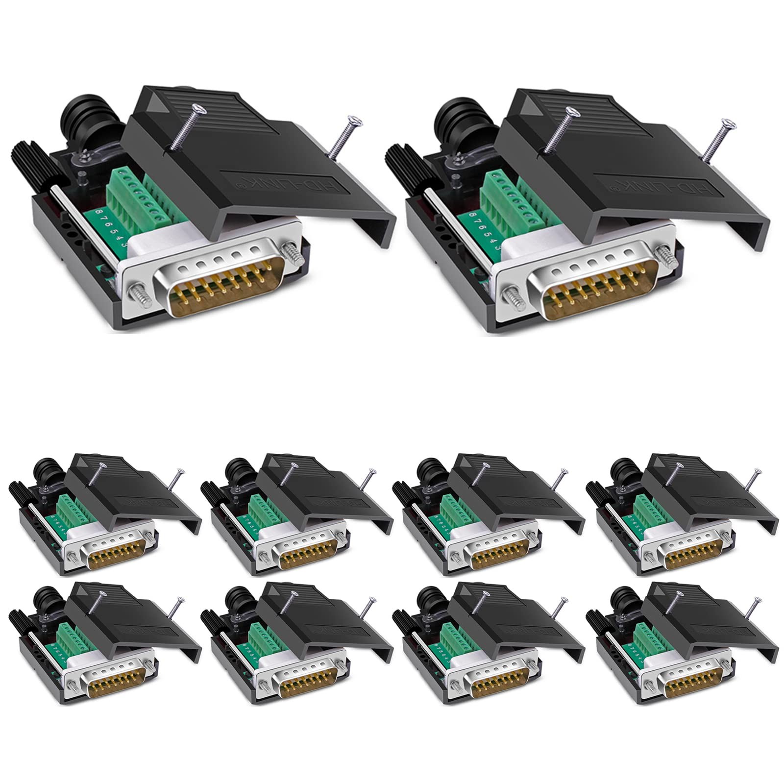 10 PCS DB15 Solderless RS232 Serial 15 Pin Terminal Male Adapter Breakout