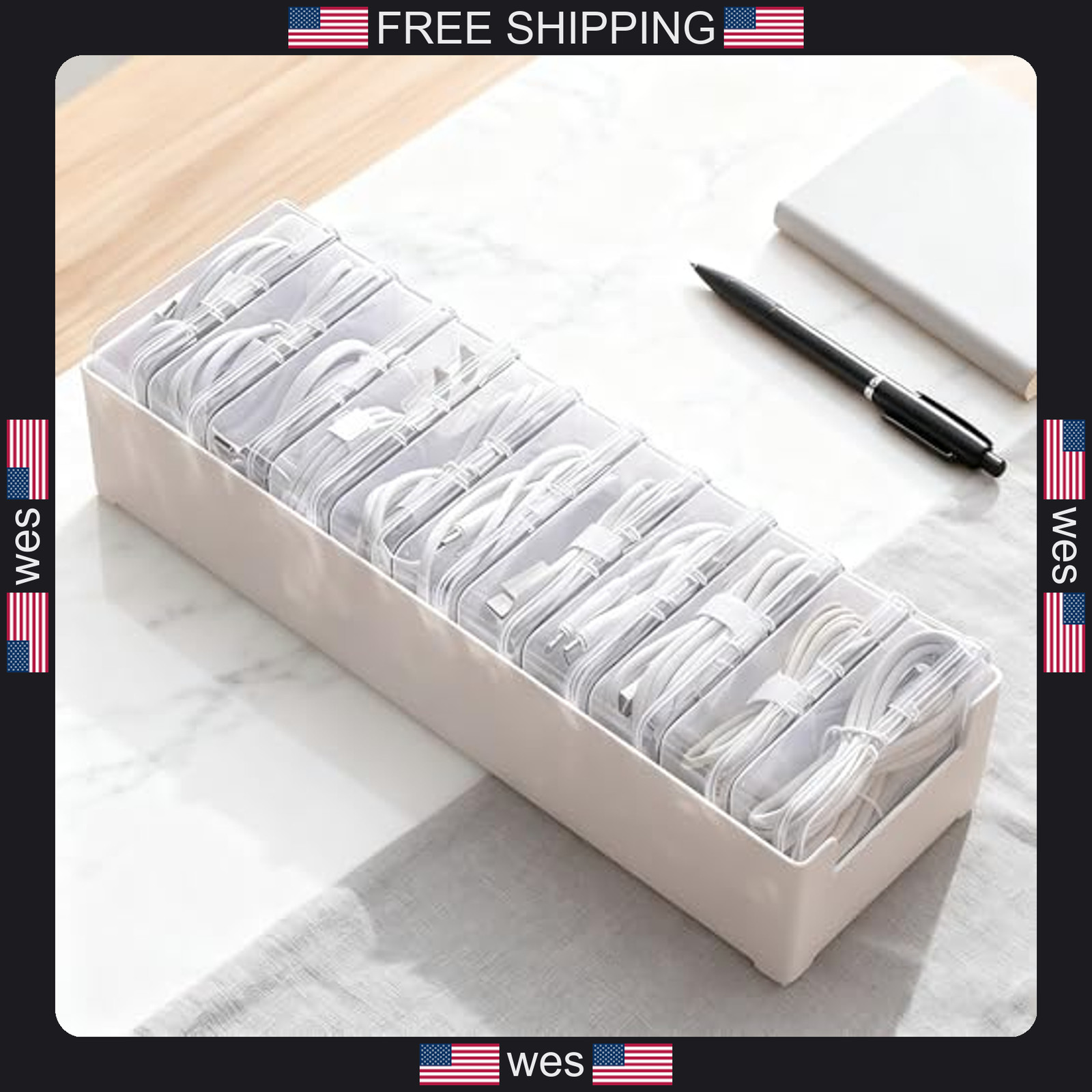 11 box cable organizer storage set for desk and office power cords clear