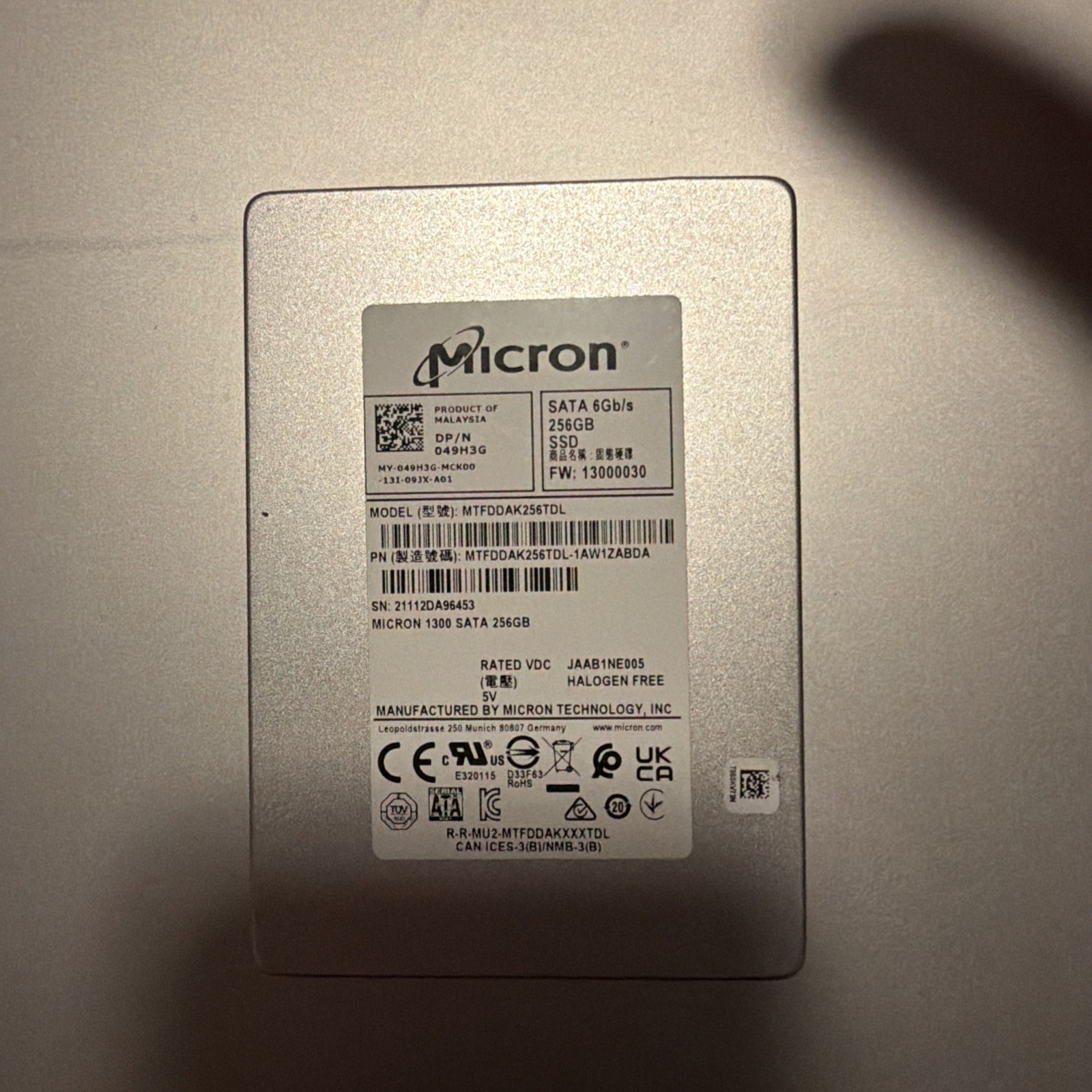 Micron 1300 256GB 2.5" SATA SSD HP OEM L53458-001 MTFDDAK256TDL [SSD-00013 ]