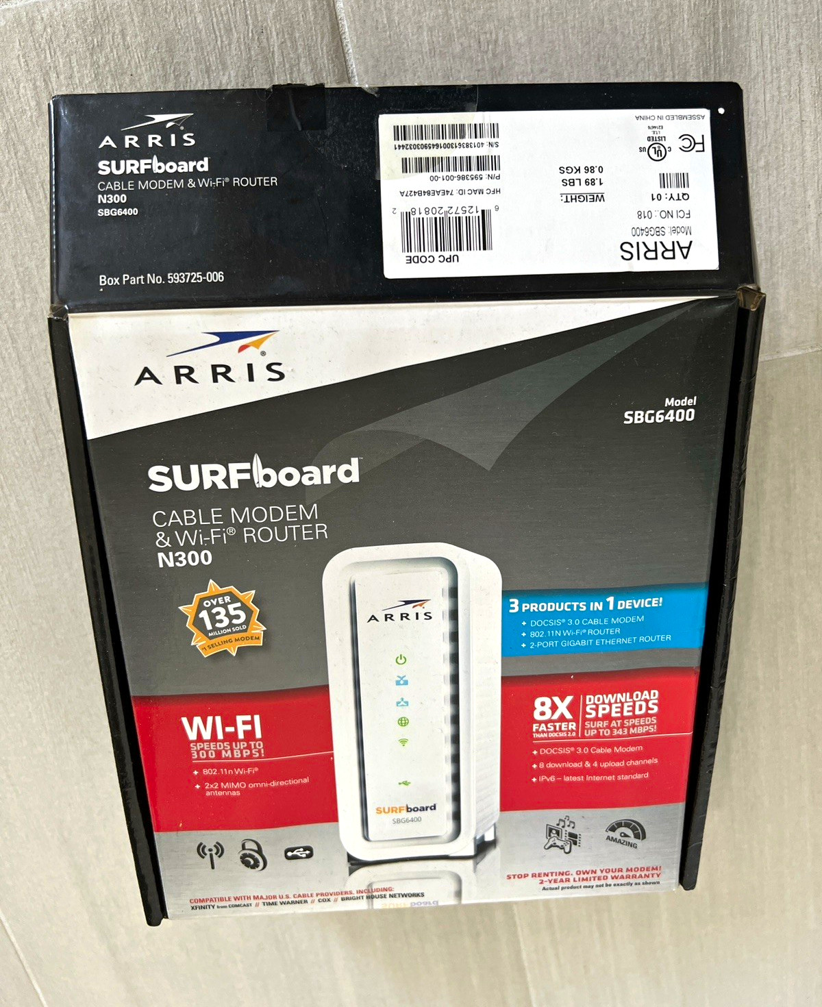 ARRIS SURFboard SBG6400 DOCSIS 3.0 Dual-Band WiFi Modem Router White