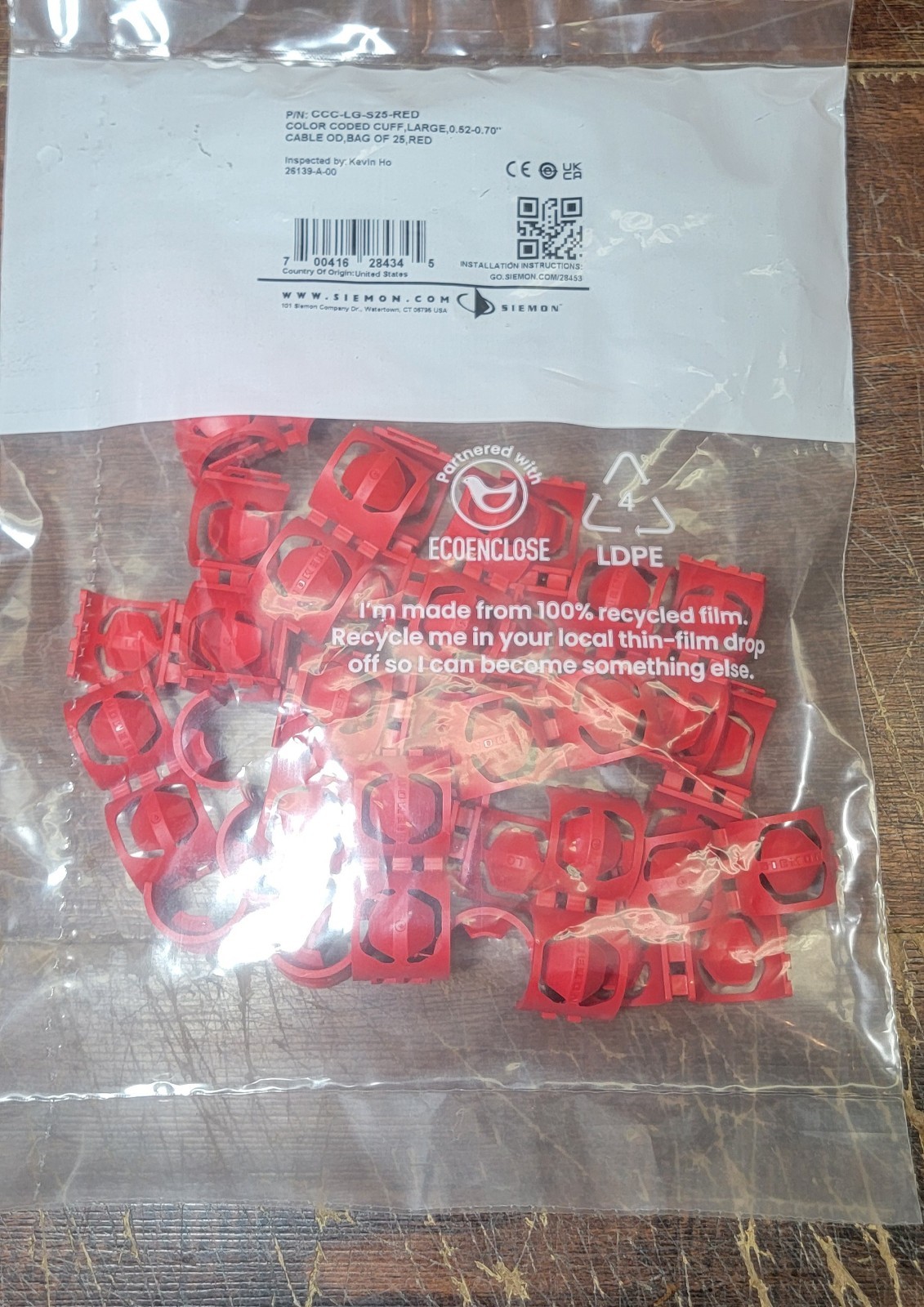 Siemon Expandable CCC-LG-S25-RED Large, for 0.52-0.70"  500 pc 20 bags of 25 Red