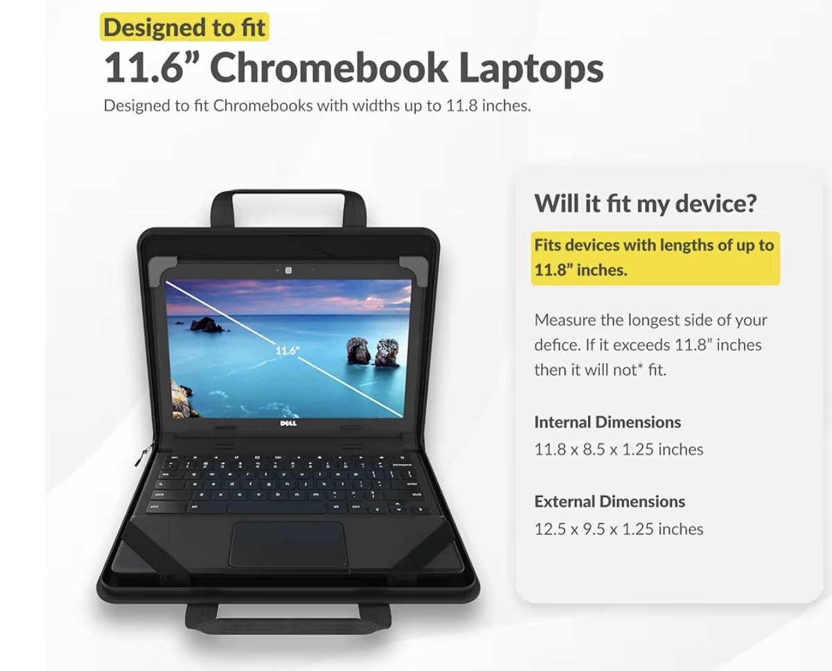 Always On EVA 11.6 Inch Slim Chromebook Case w/Shoulder Strap, Pouch & ID Holder