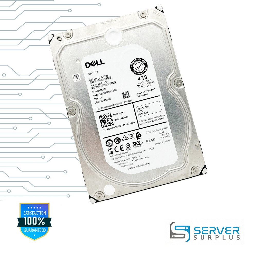 Dell Exos 7E8 4TB SAS 12Gb/s 3.5 in Enterprise HDD | 0W5M2R | ST4000NM0295