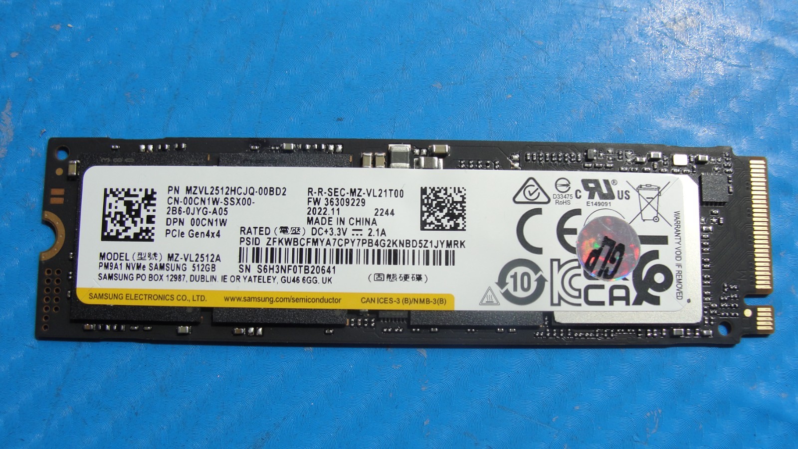 Dell 5570 Samsung 512GB M.2 NVMe SSD Solid State Drive MZVL2512HCJQ-00BD2 0CN1W