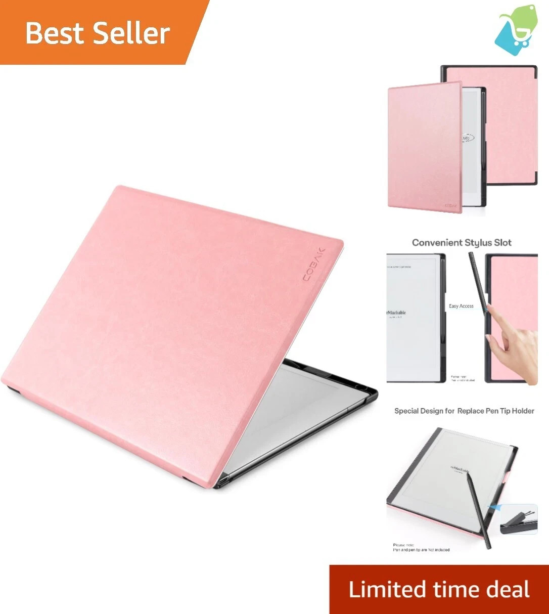 Lightweight Hard Shell Case for Remarkable 2 Tablet – Built-in Pen Holder, Pink