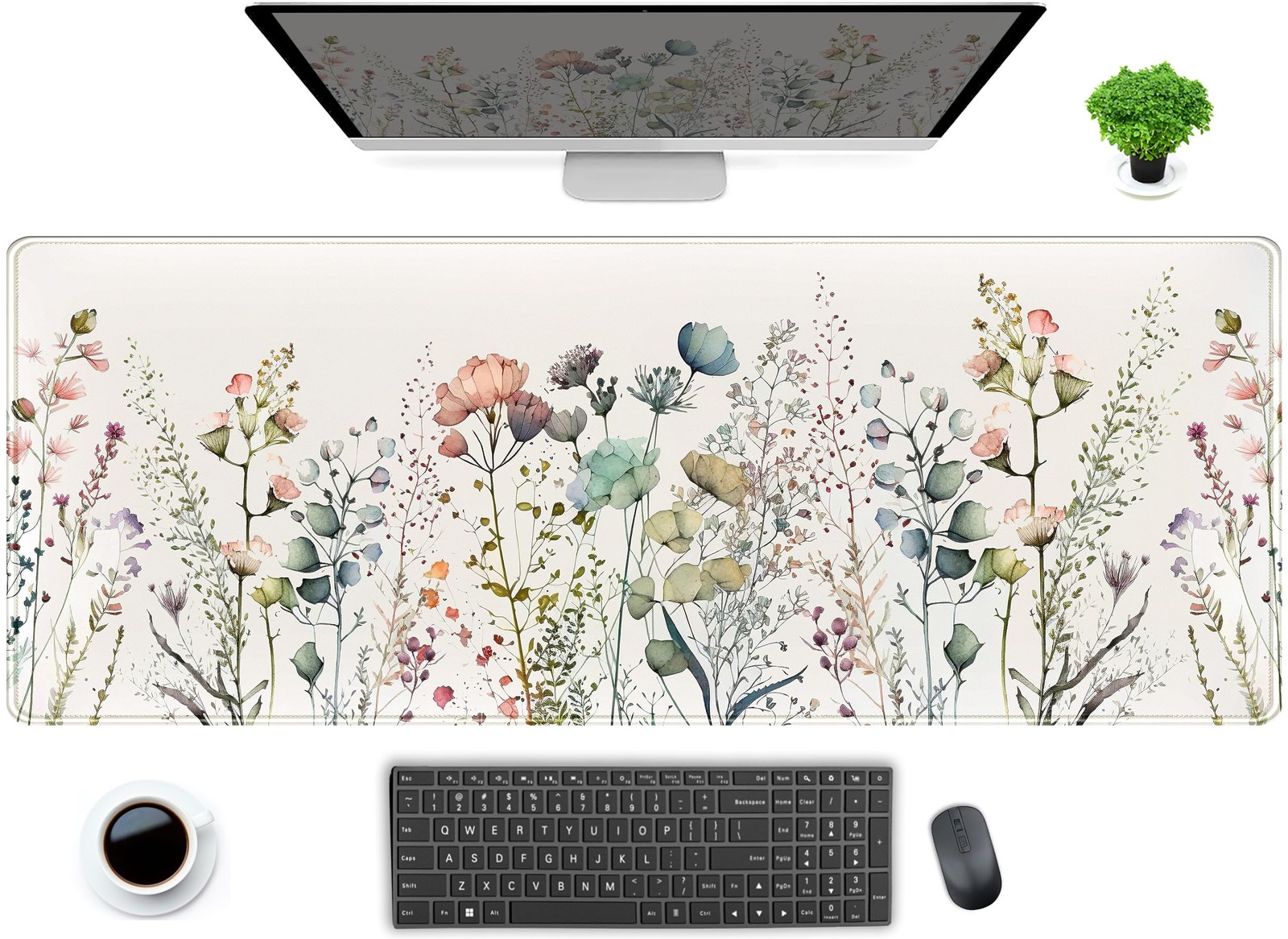 Cute Wild Flower Desk Mat, Boho Aesthetic XL Large Extended Gaming Mouse Pad ...