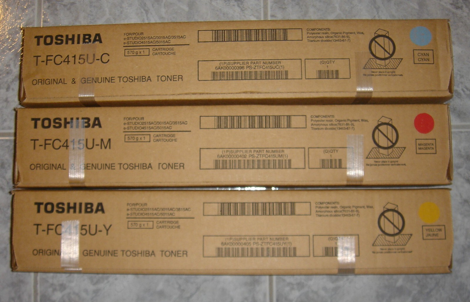 Genuine Toshiba T-FC415U  Toner Cartridges - Cyan, Magenta, Yellow - NEW