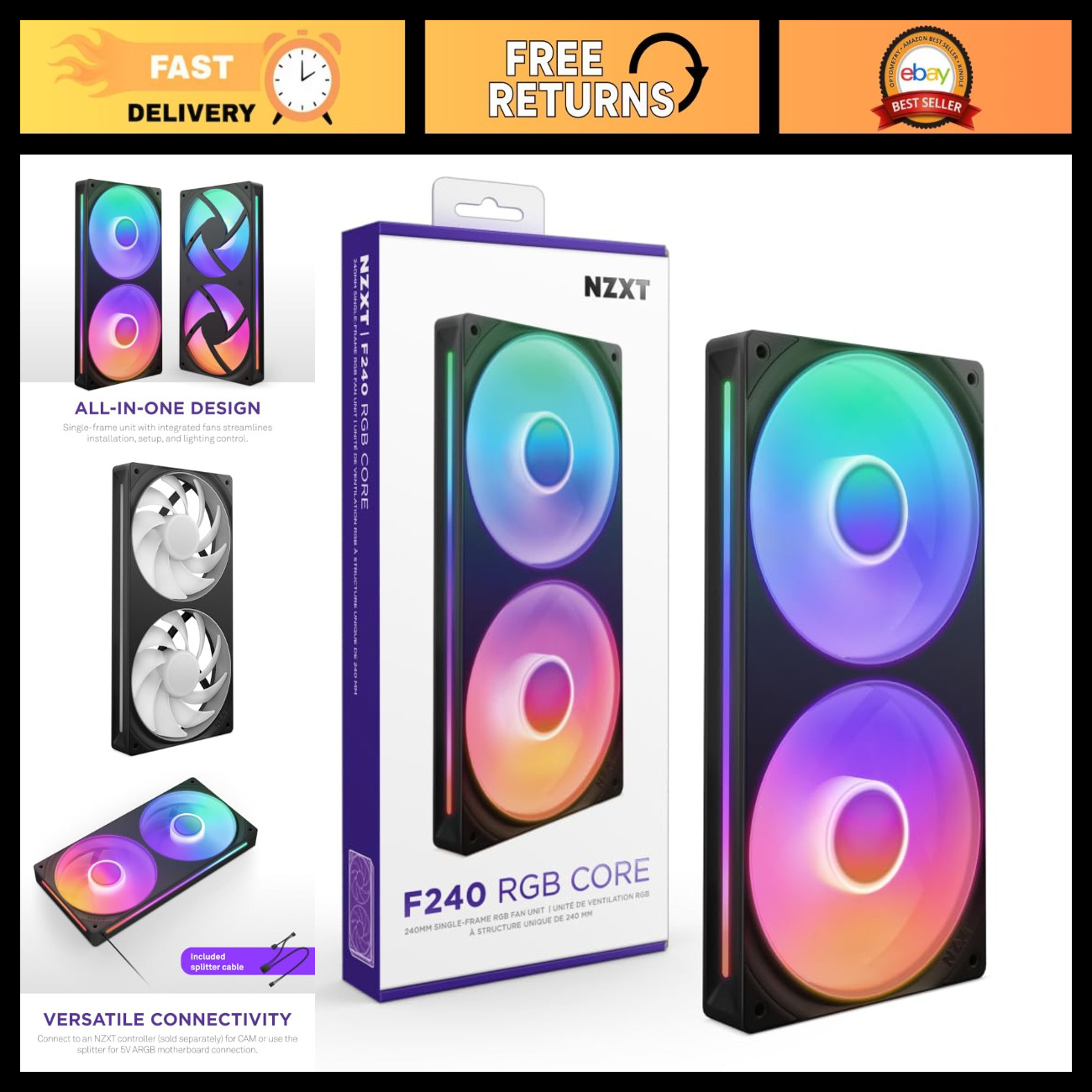 240mm RGB Fan Unit - Single-Frame Cooling System, High-Performance, Black