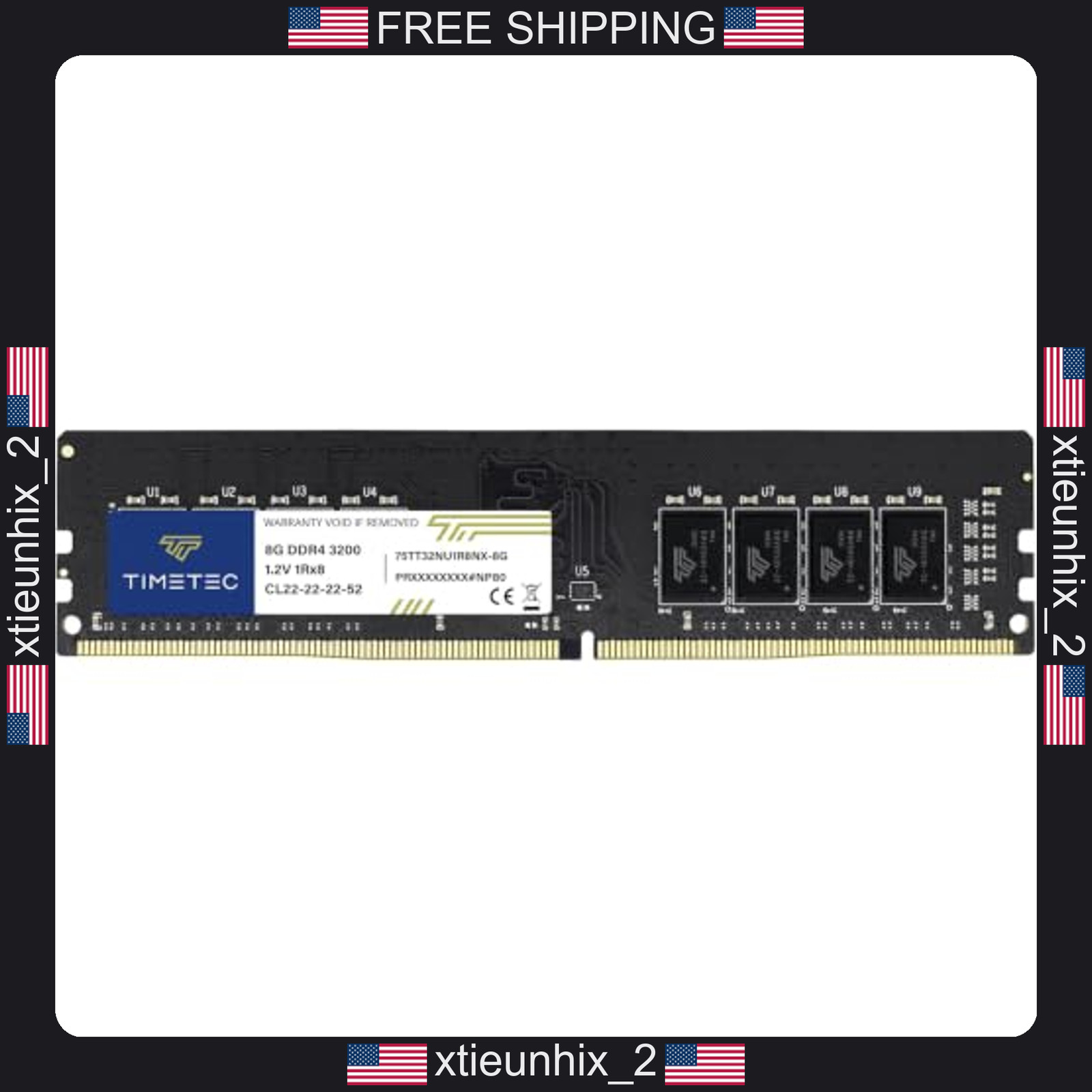 8GB DDR4 3200MHz Desktop RAM Unbuffered UDIMM 288-Pin CL22 Black PCB