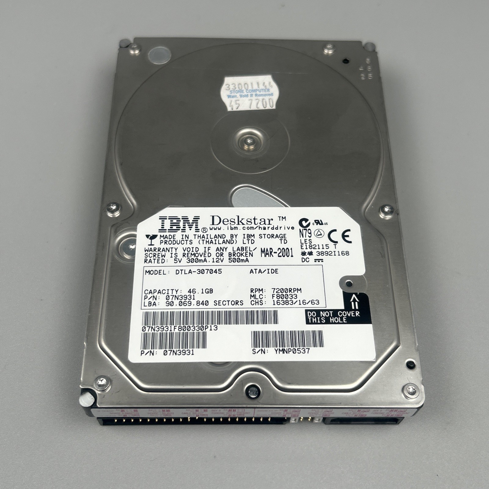 IBM Deskstar 75GXP 46GB DTLA-307045 3.5in IDE Hard Drive - Tested & Working