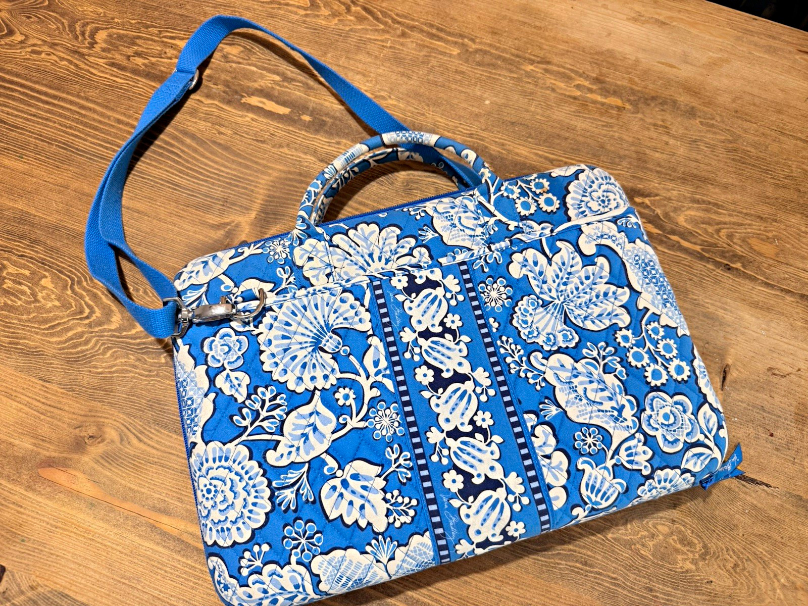 Vera Bradley Blue Floral Hard Side Laptop Portfolio Case Shoulder Strap 13 inch