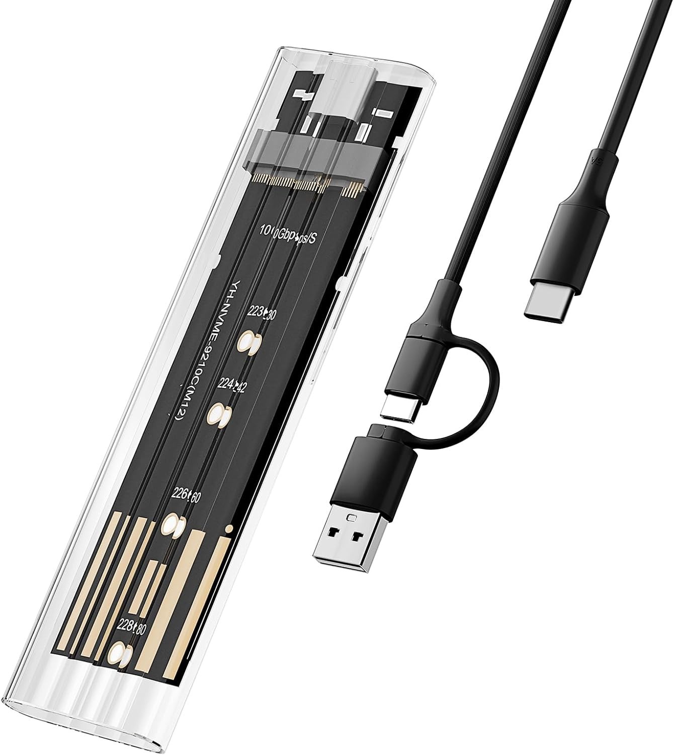 M.2 NVMe SSD Enclosure USB 3.2 Gen 2 10Gbps MKey Adapter Fits 2230/2280 Size